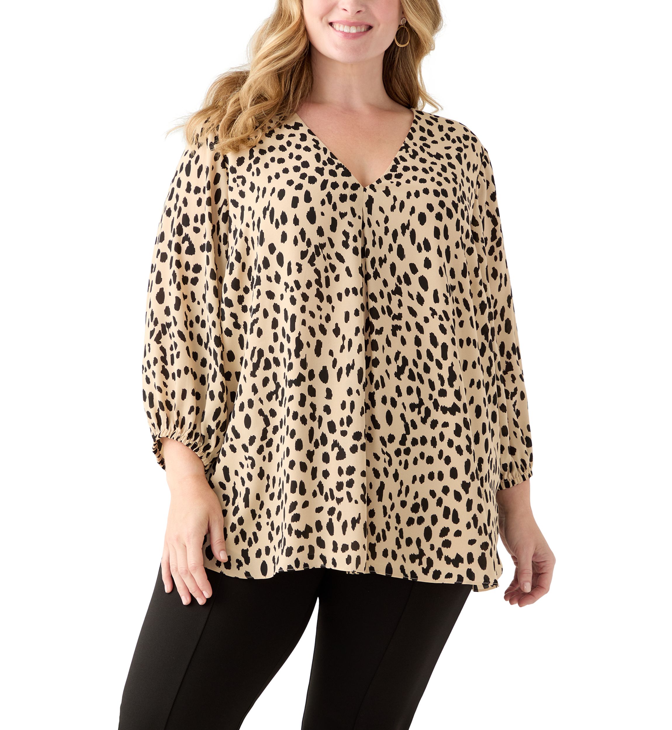 Plus Size 3/4 Sleeve V-Neck Shirt