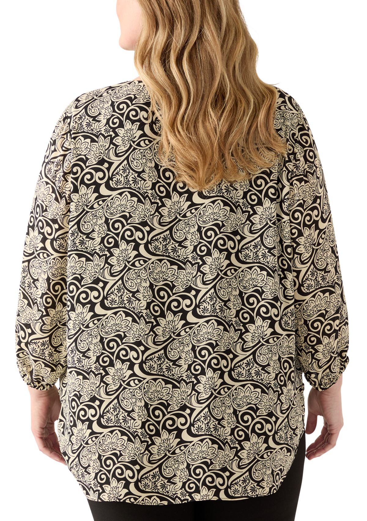 Plus Size 3/4 Sleeve Ornate Print Top