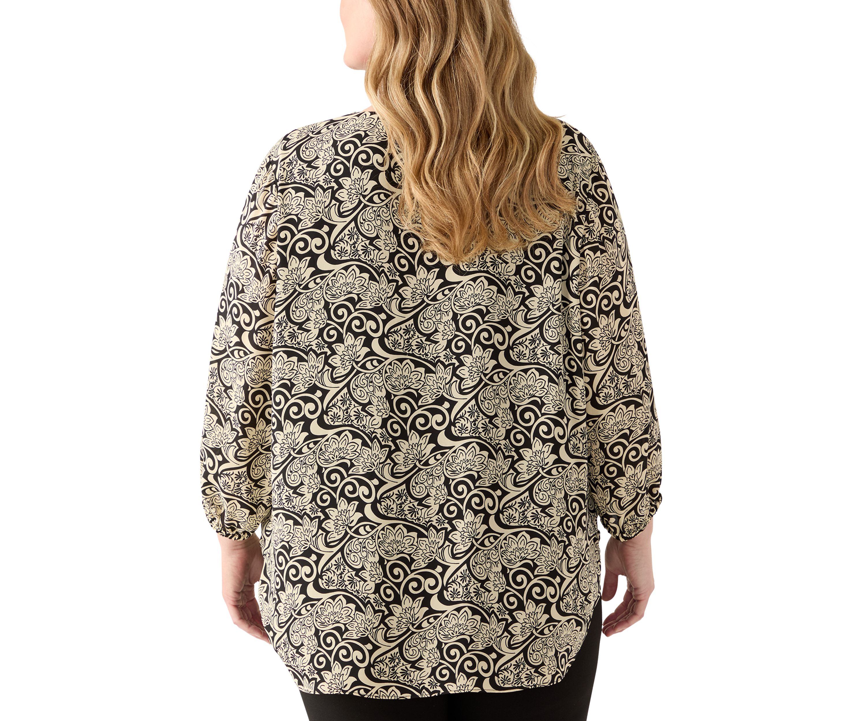 Plus Size 3/4 Sleeve Ornate Print Top