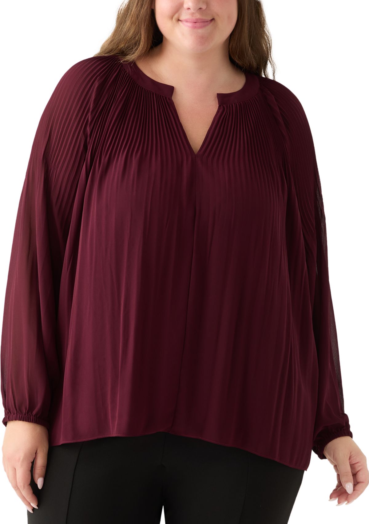 Plus Size Long Sleeve Chiffon Woven Top