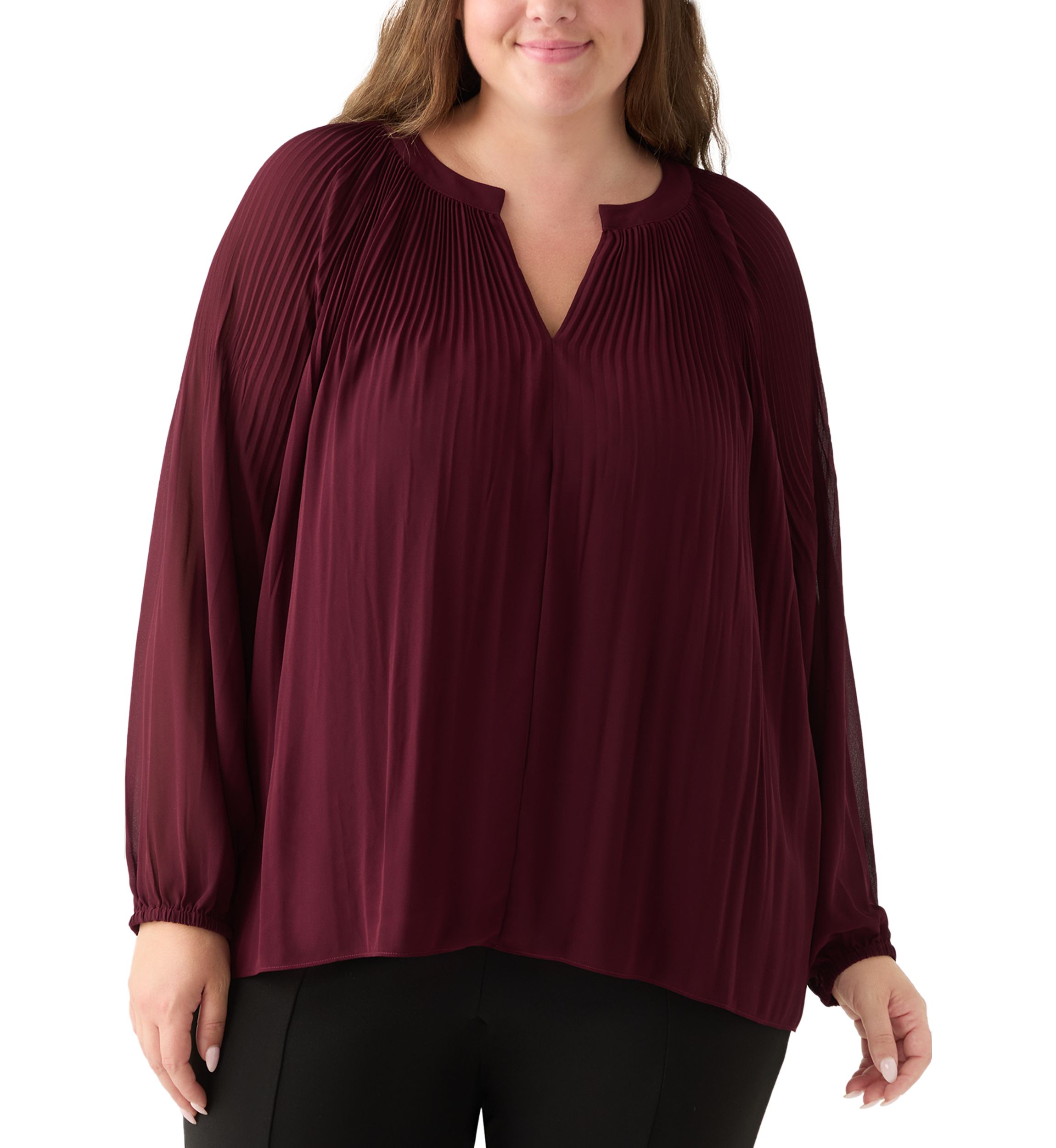 Plus Size Long Sleeve Chiffon Woven Top