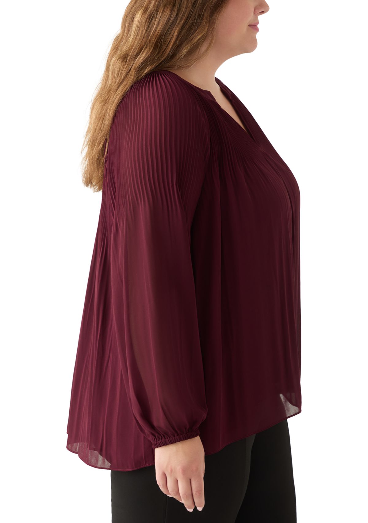 Plus Size Long Sleeve Chiffon Woven Top