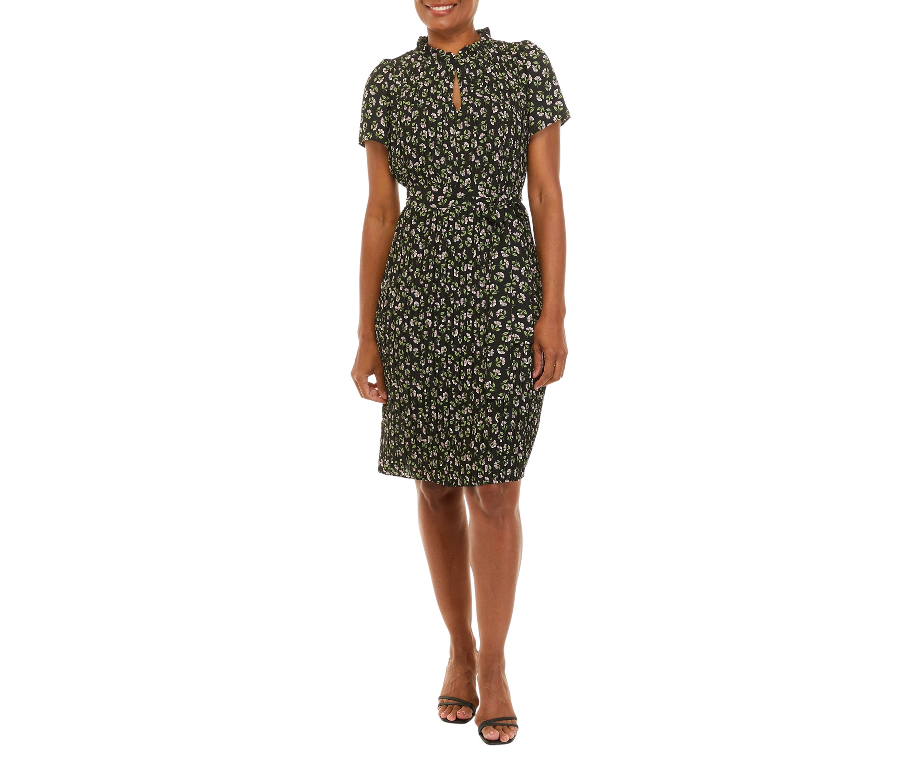Womens Blossom Print Pleated Dress