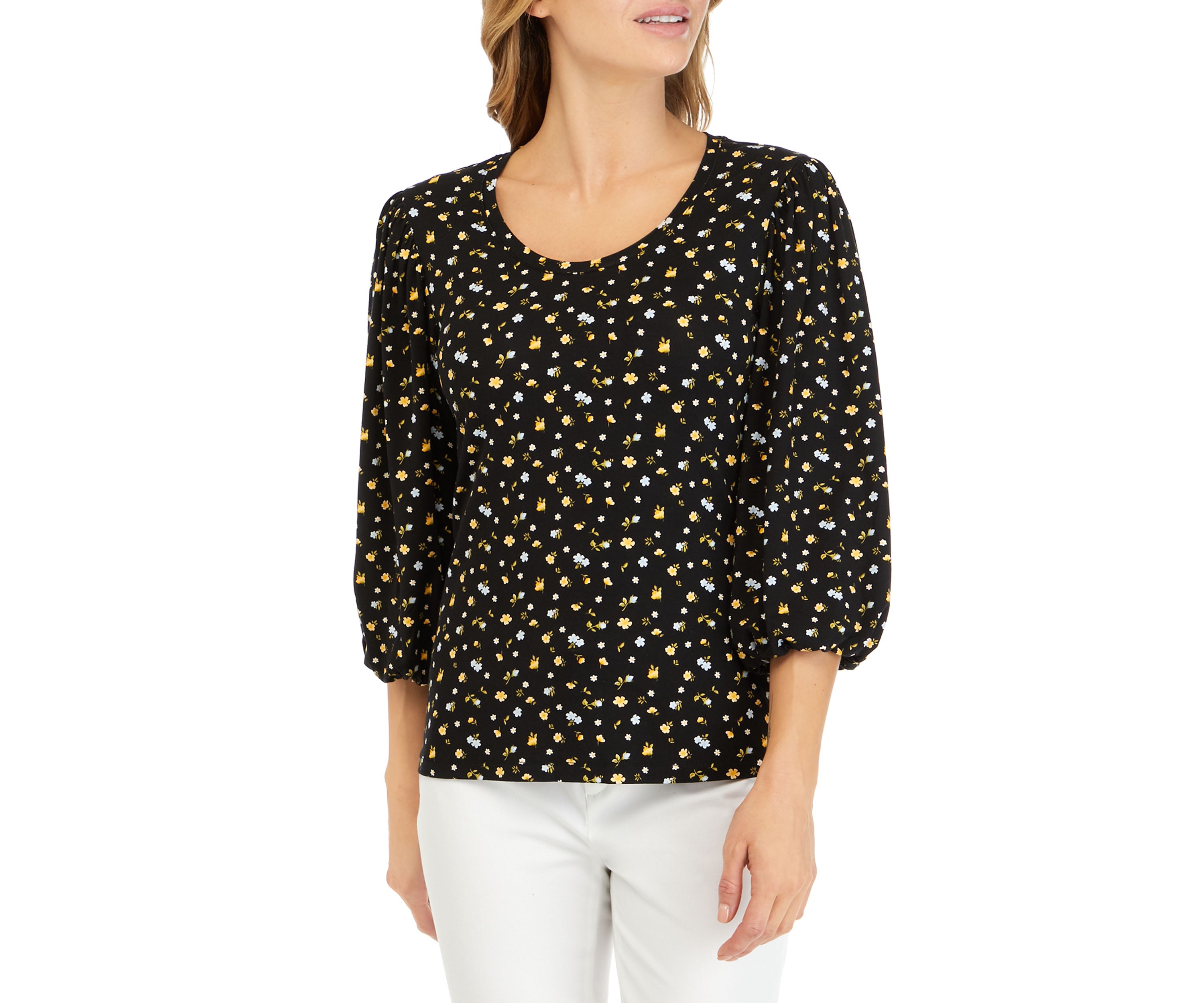 Womens Enchanted Florlal Print Drape Sleeve Top