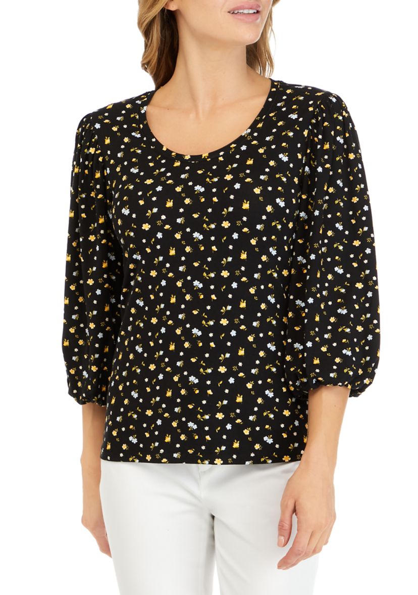 Womens Enchanted Florlal Print Drape Sleeve Top