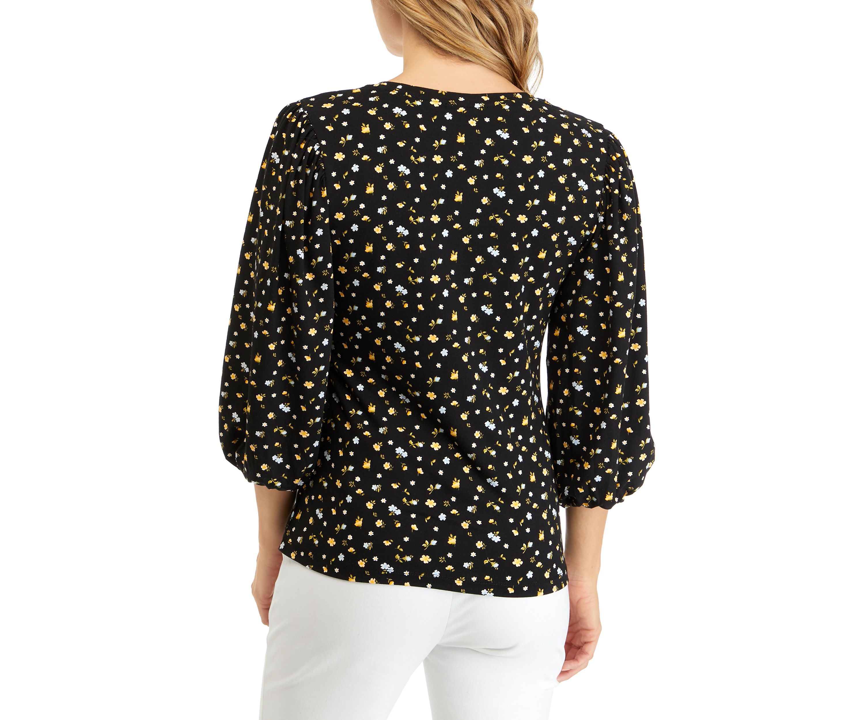 Womens Enchanted Florlal Print Drape Sleeve Top