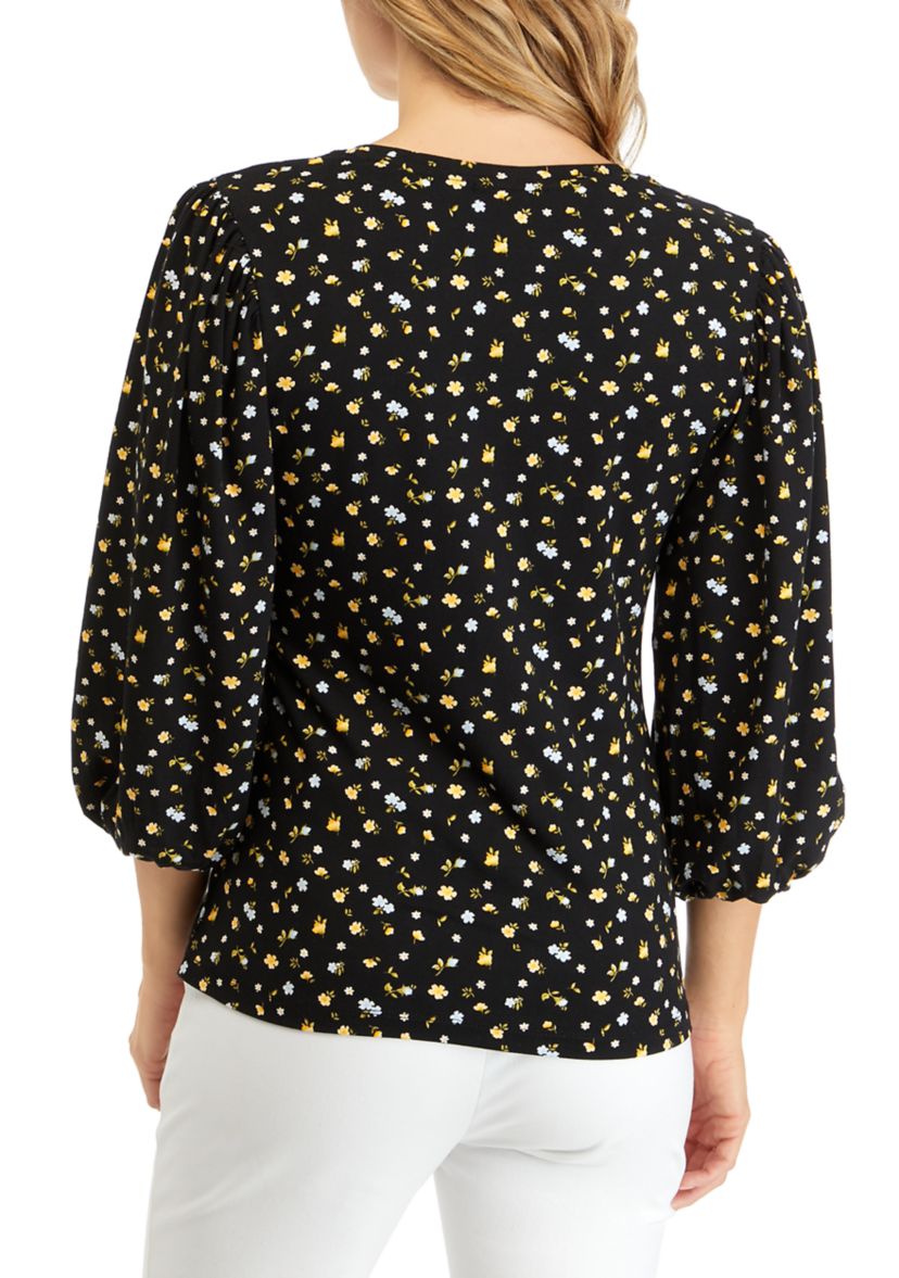 Womens Enchanted Florlal Print Drape Sleeve Top