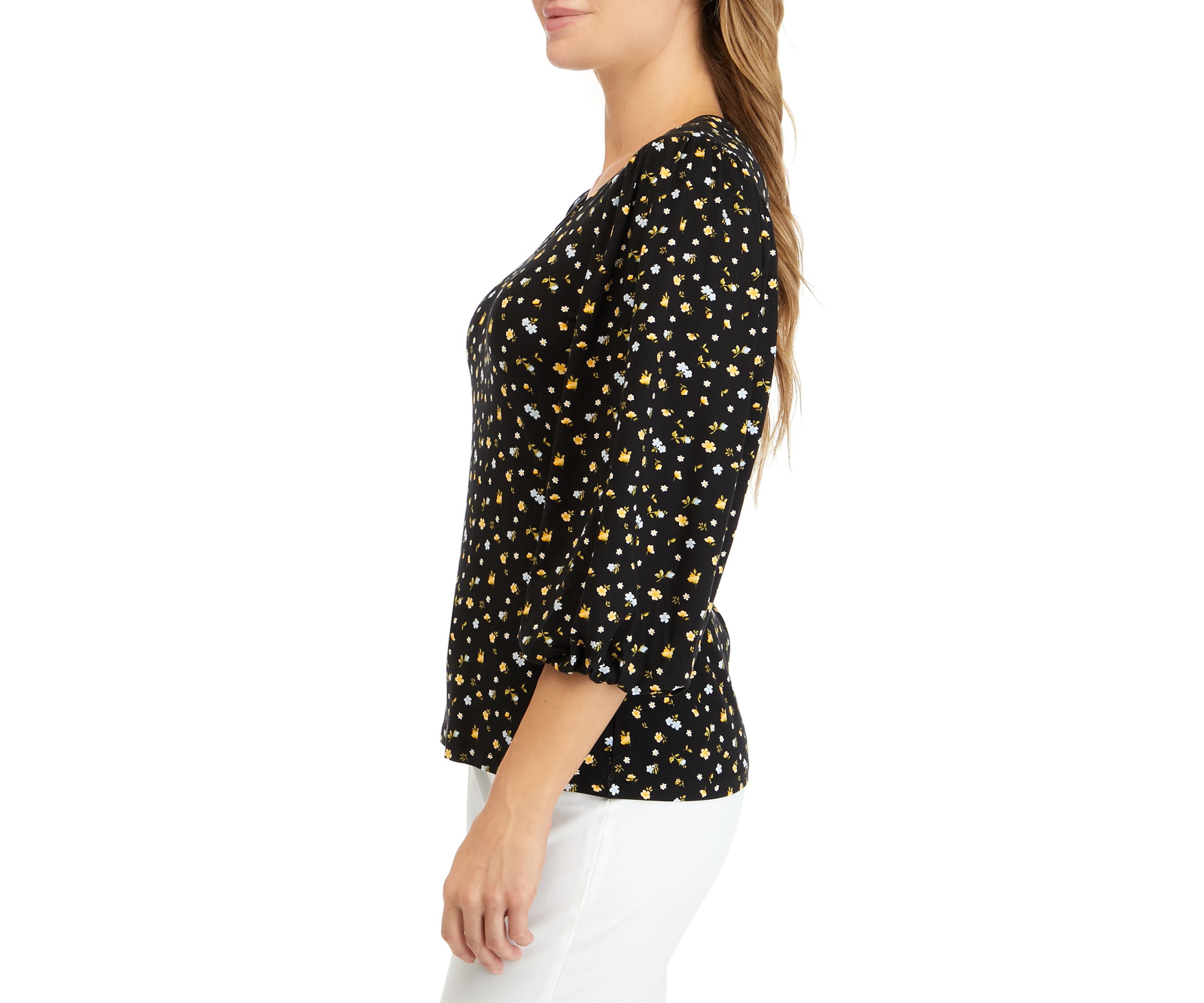 Womens Enchanted Florlal Print Drape Sleeve Top