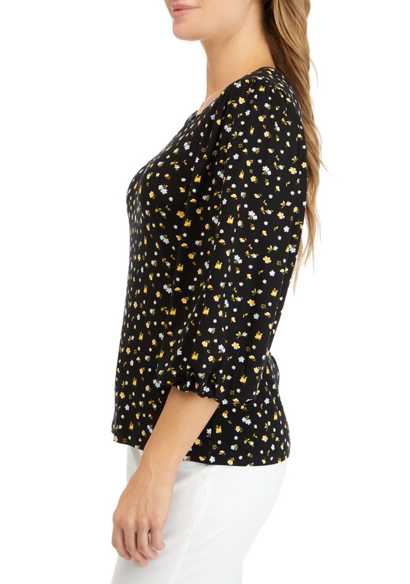 Womens Enchanted Florlal Print Drape Sleeve Top