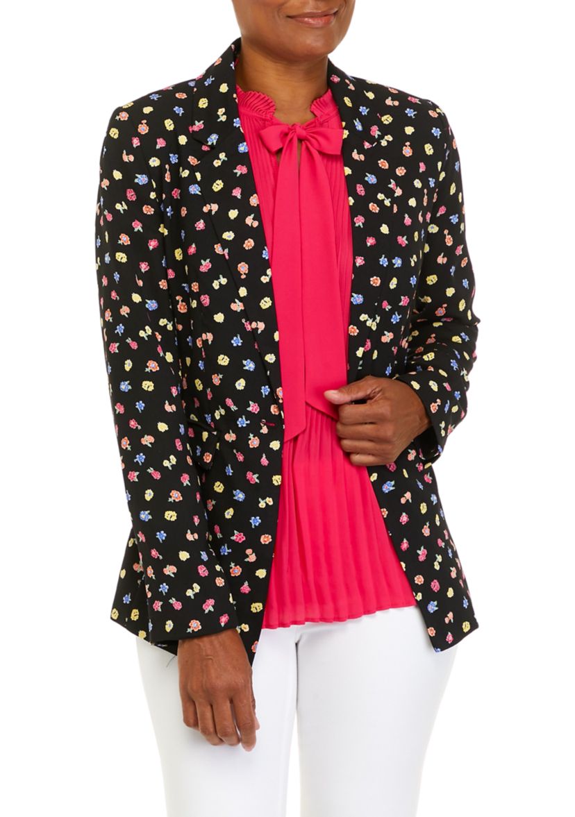 Womens Floral Toss Print Single Breasted Blazer