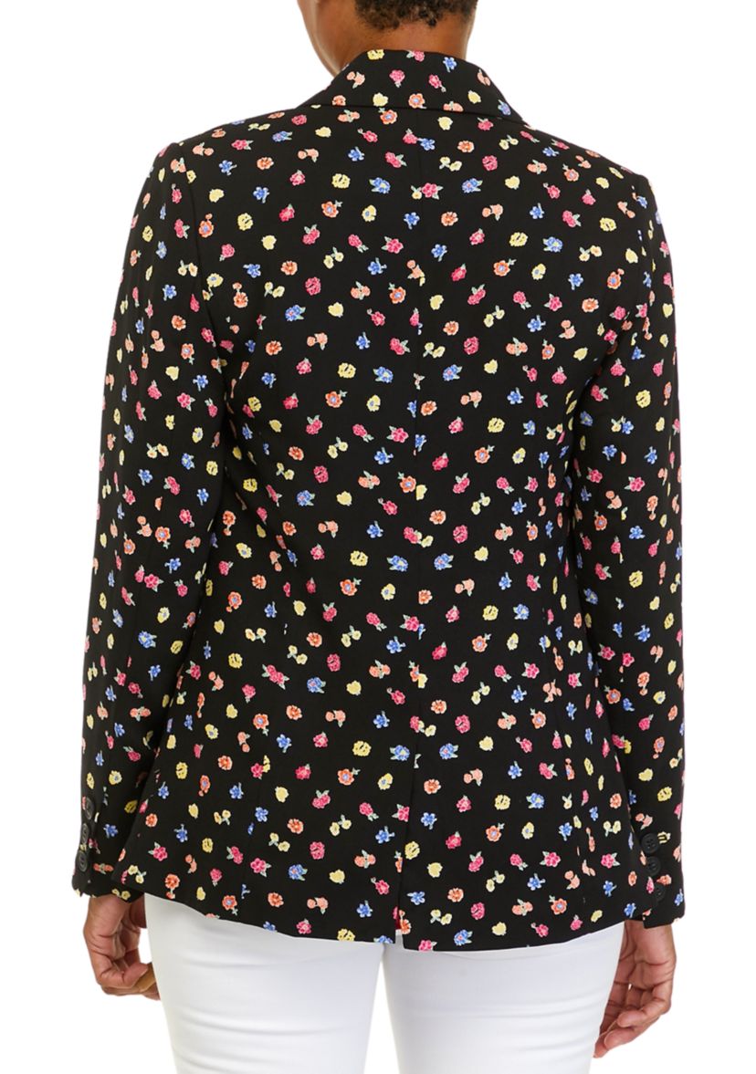 Womens Floral Toss Print Single Breasted Blazer