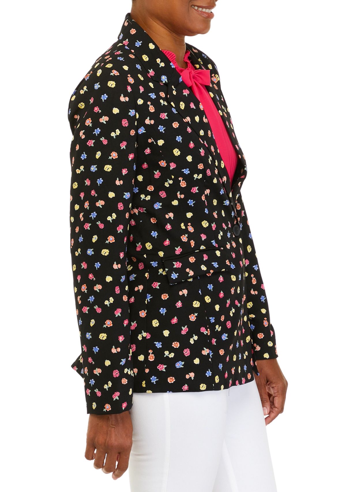 Womens Floral Toss Print Single Breasted Blazer