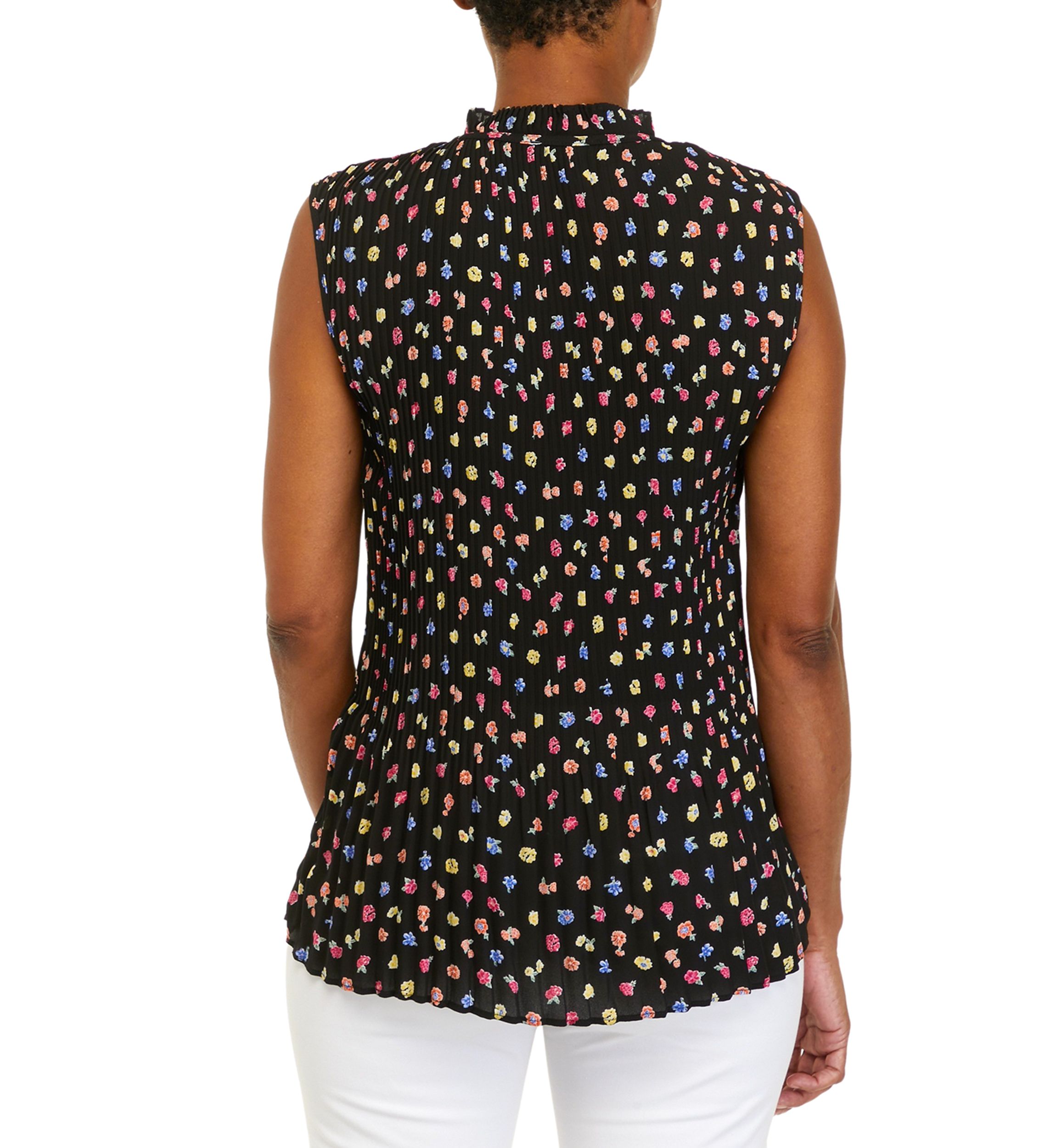 Womens Floral Toss Print Pleated Blouse