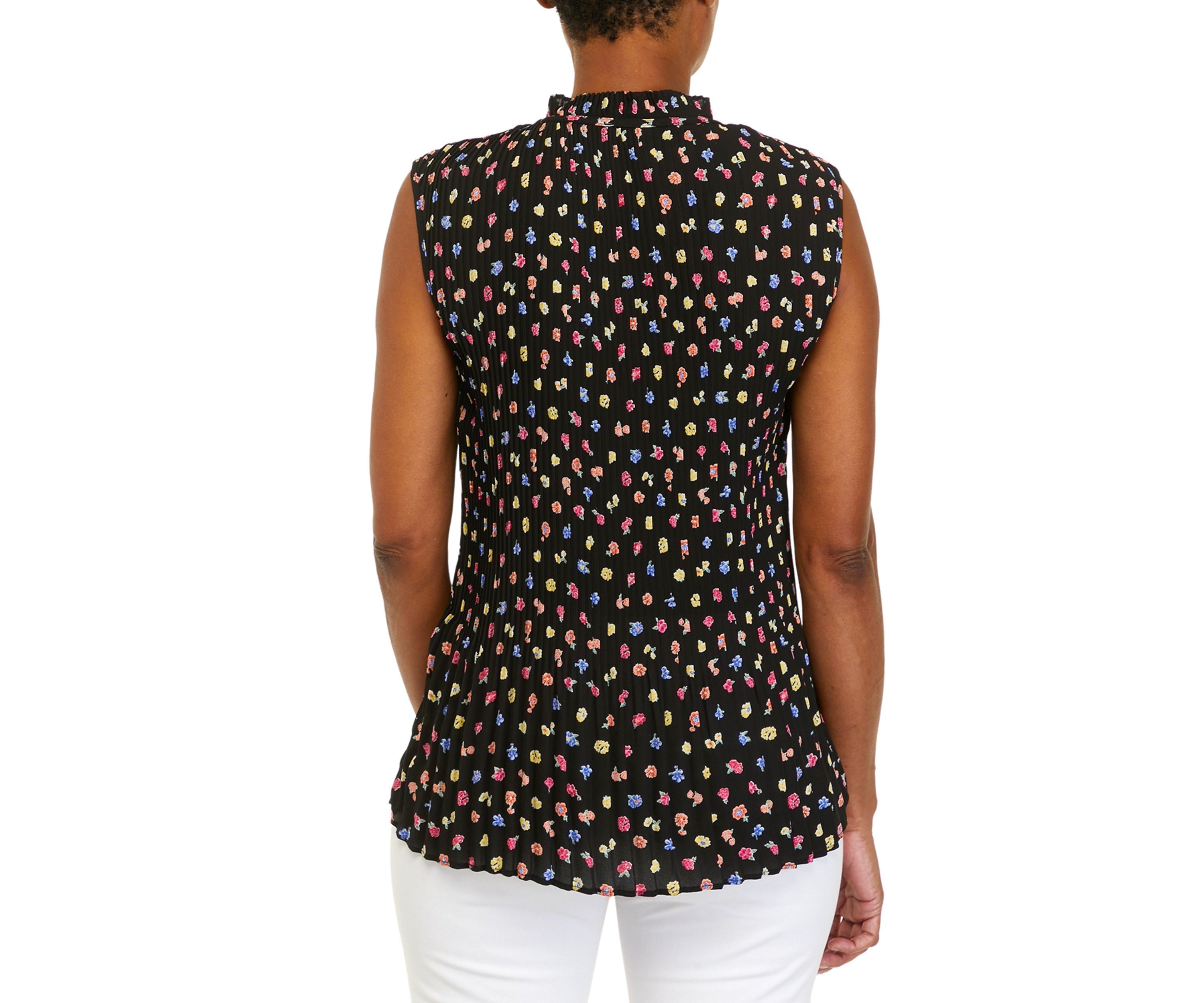Womens Floral Toss Print Pleated Blouse