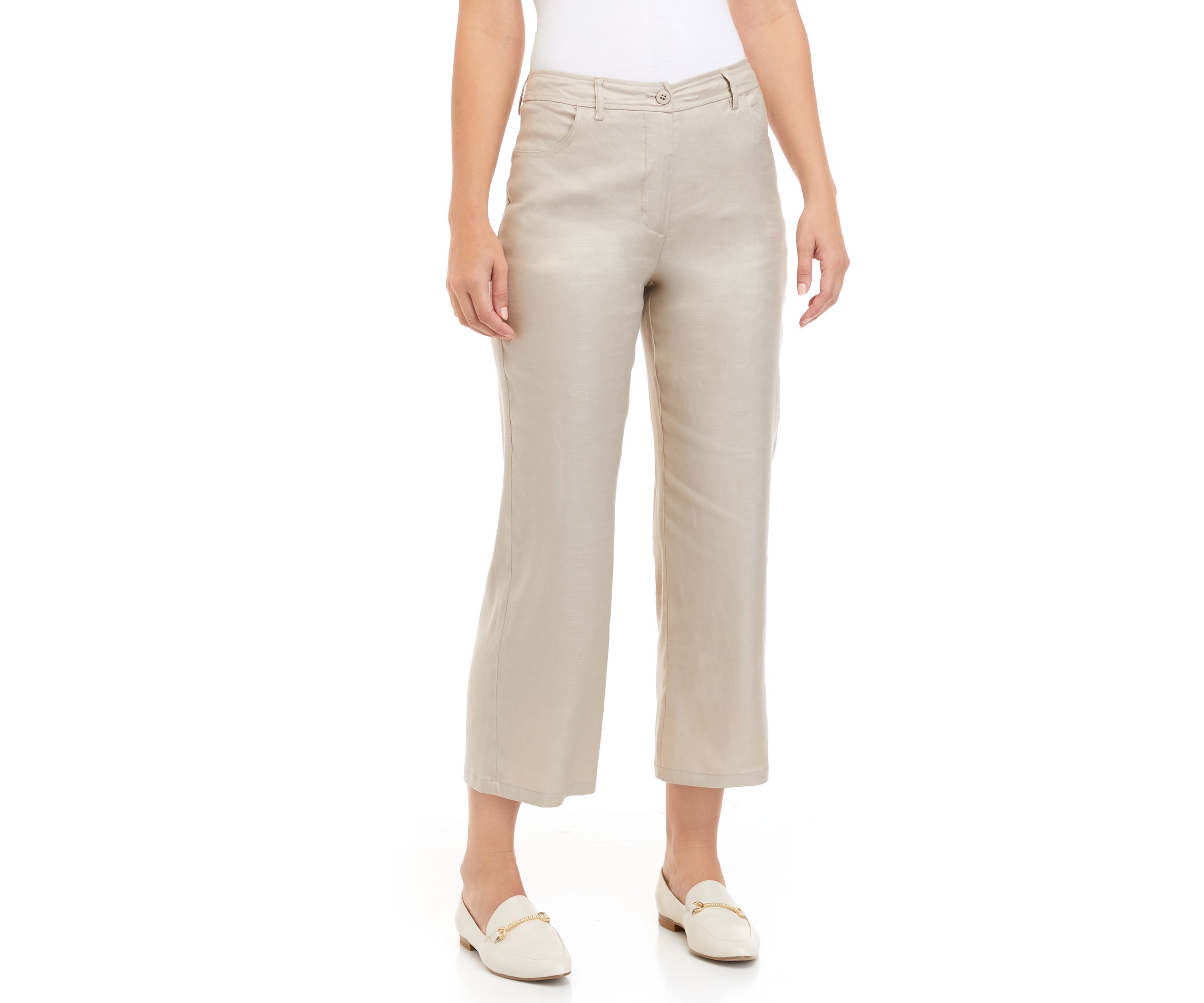 Womens Cropped Linen Blend Trouser Pants