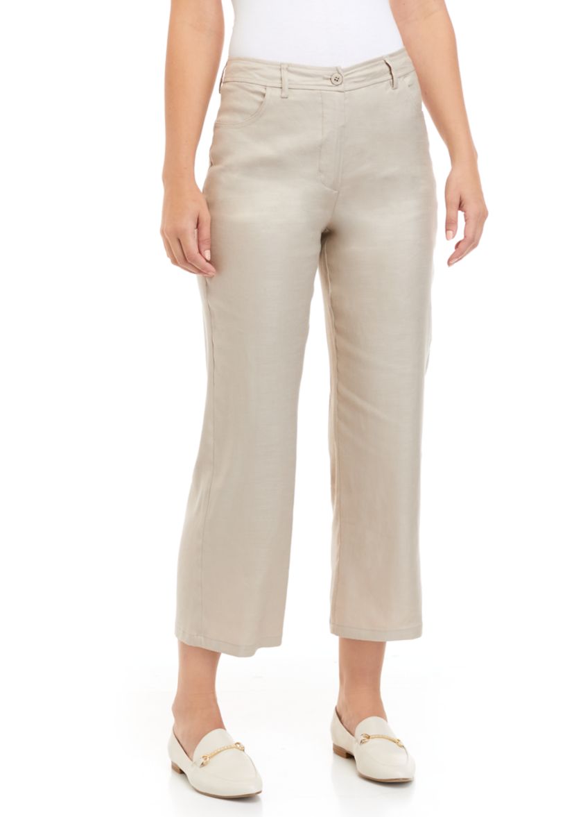 Womens Cropped Linen Blend Trouser Pants