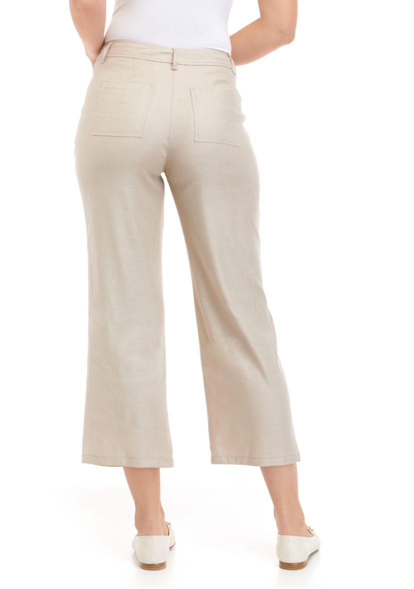 Womens Cropped Linen Blend Trouser Pants