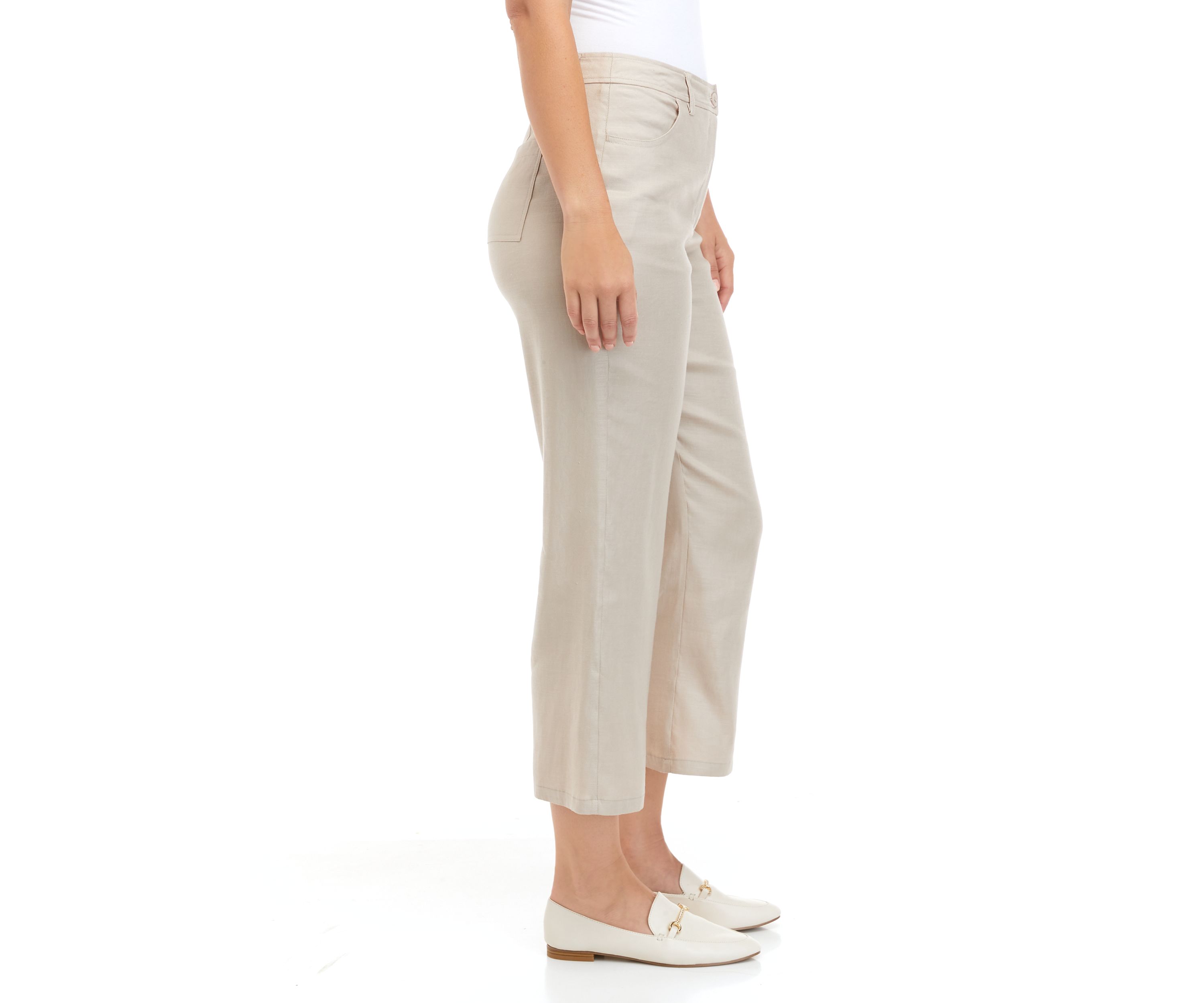 Womens Cropped Linen Blend Trouser Pants