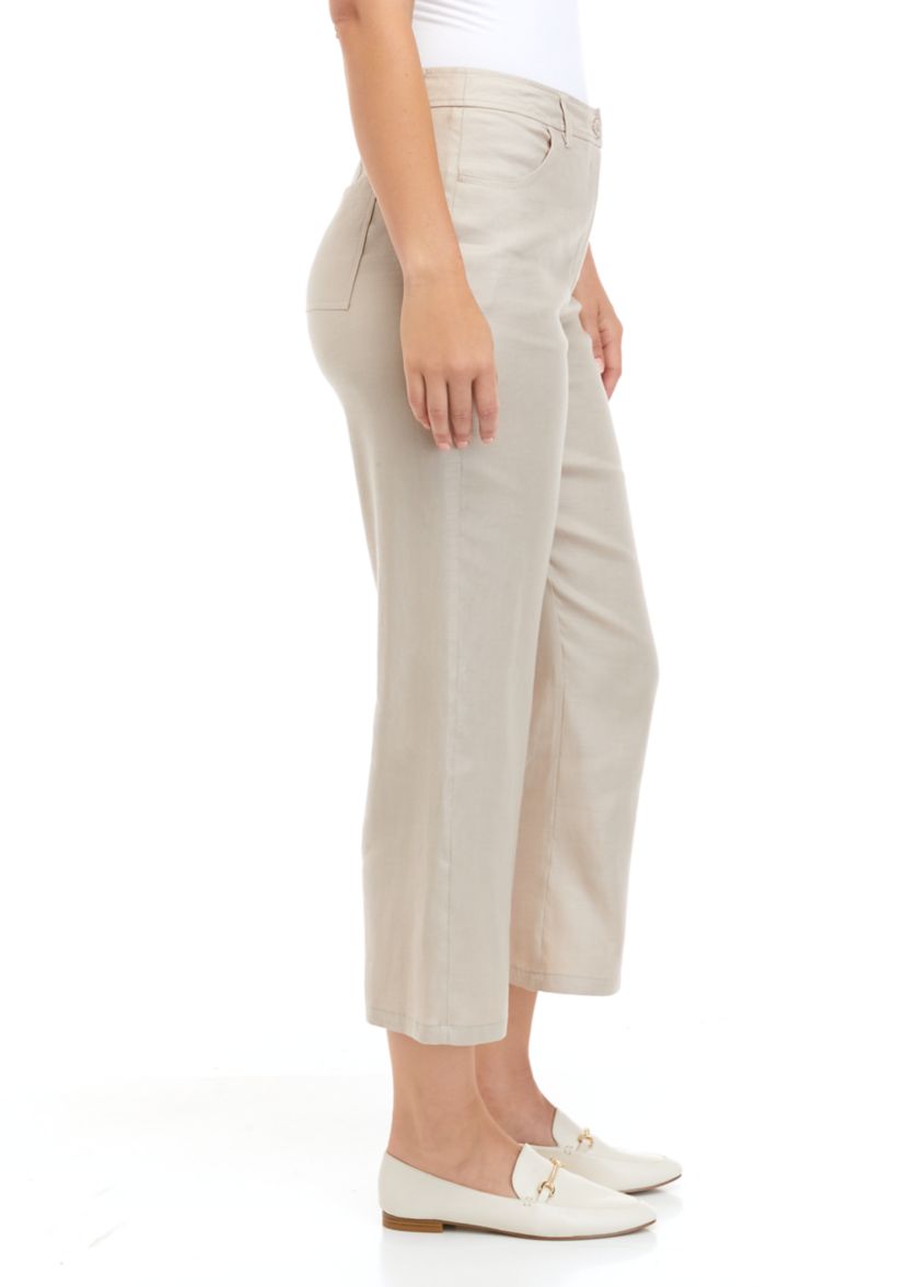 Womens Cropped Linen Blend Trouser Pants