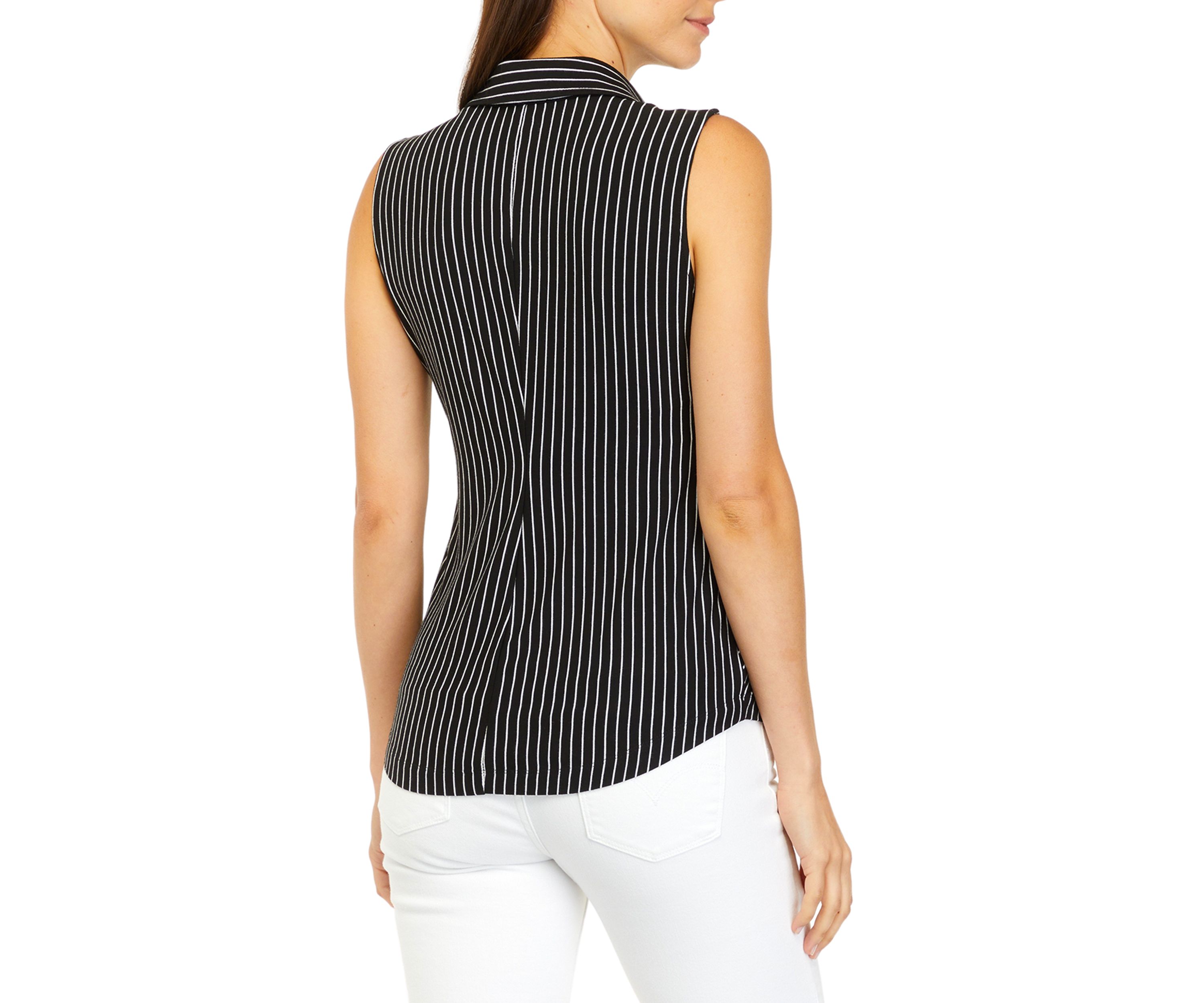 Womens Black and White Stripe Collar Button Down Top