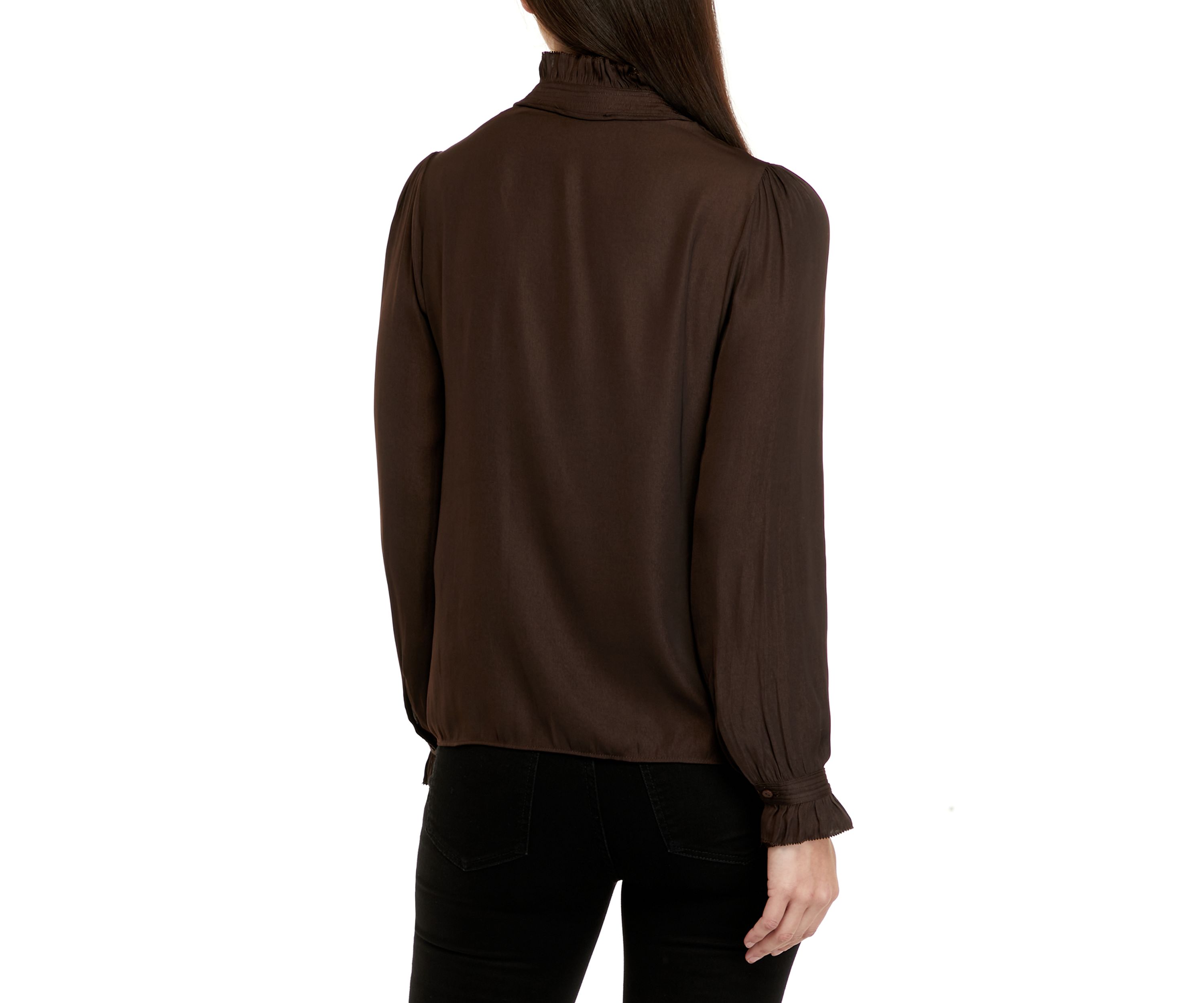 Womens Airflow Flow Ruffle Neck Blouse with Self Tie Neck