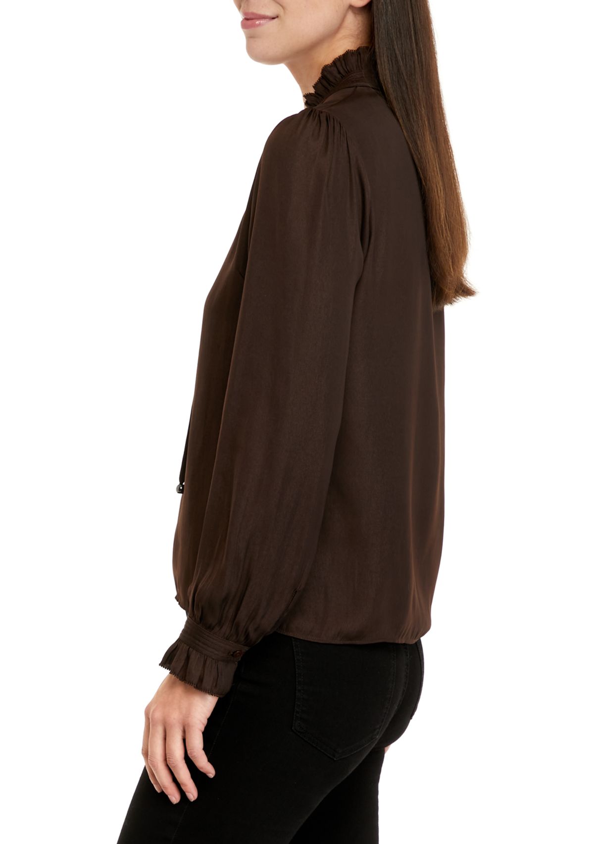 Womens Airflow Flow Ruffle Neck Blouse with Self Tie Neck