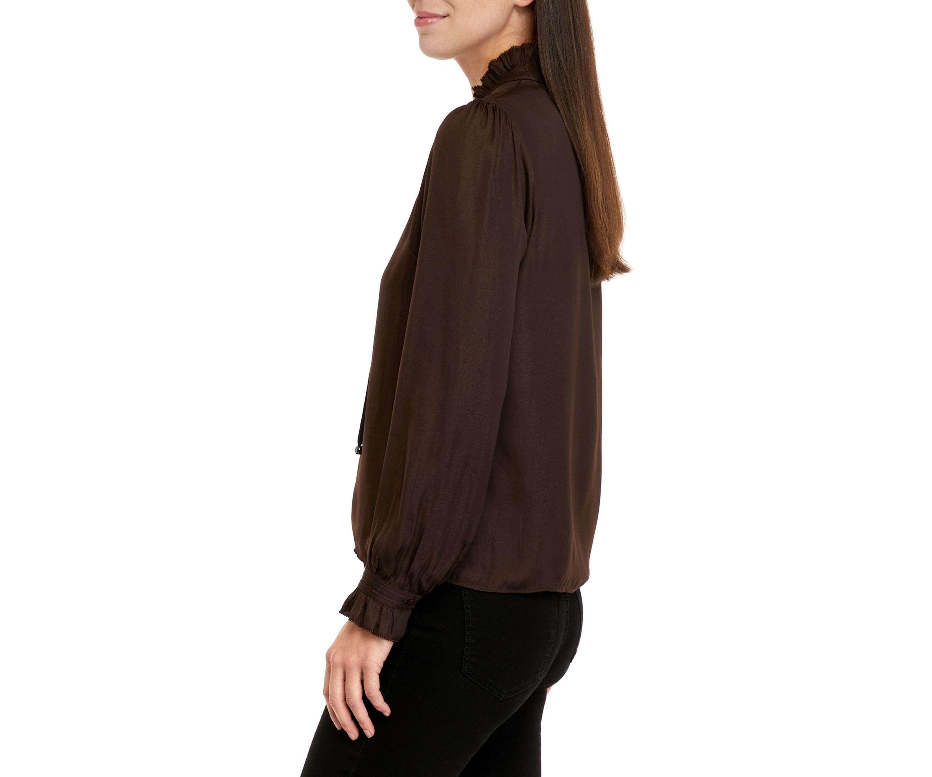 Womens Airflow Flow Ruffle Neck Blouse with Self Tie Neck