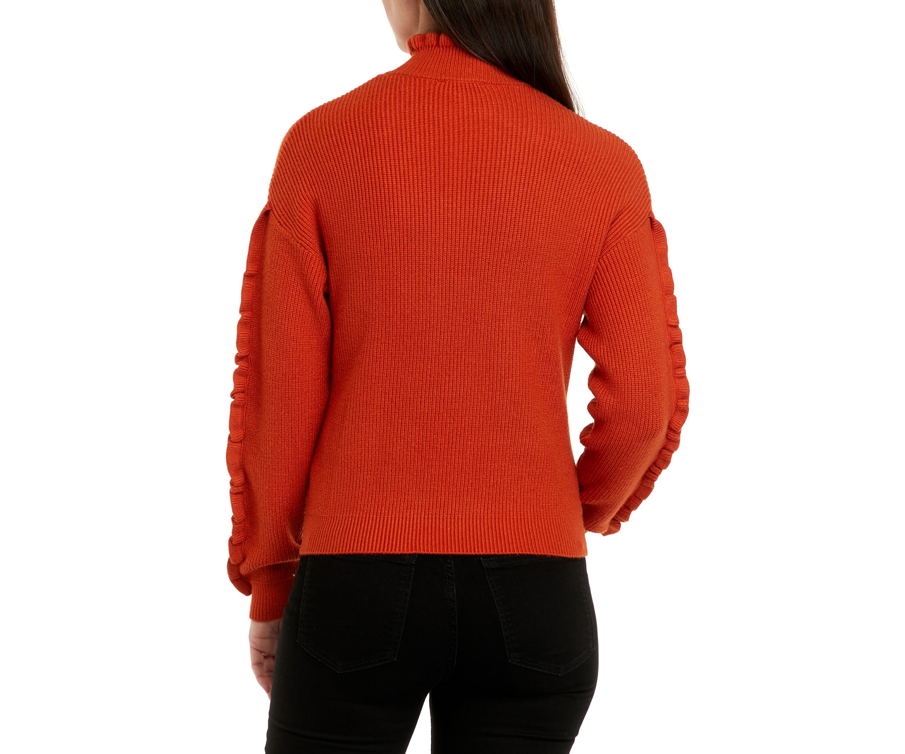 Womens Mock Neck Ruffle Trim Sweater