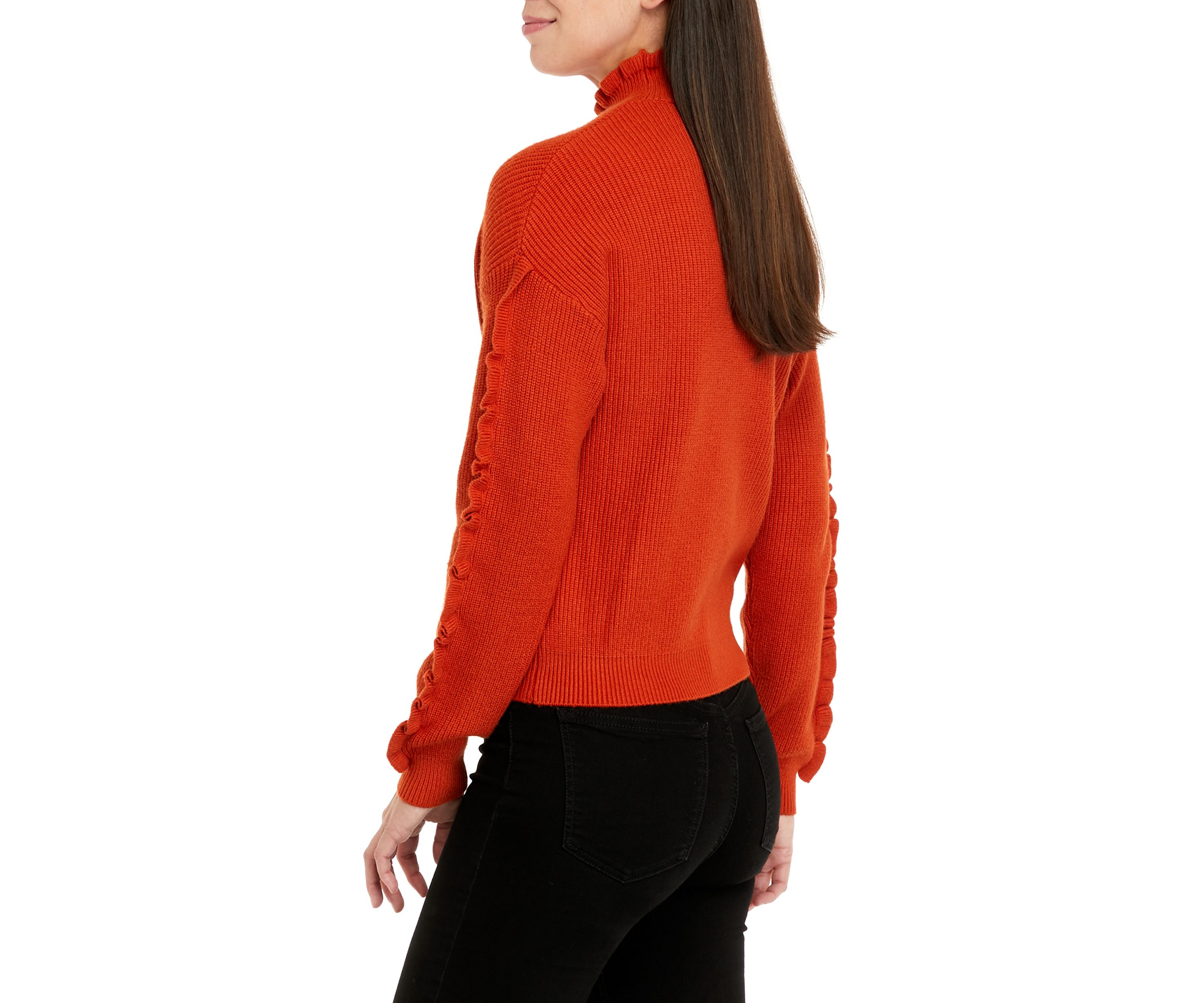 Womens Mock Neck Ruffle Trim Sweater