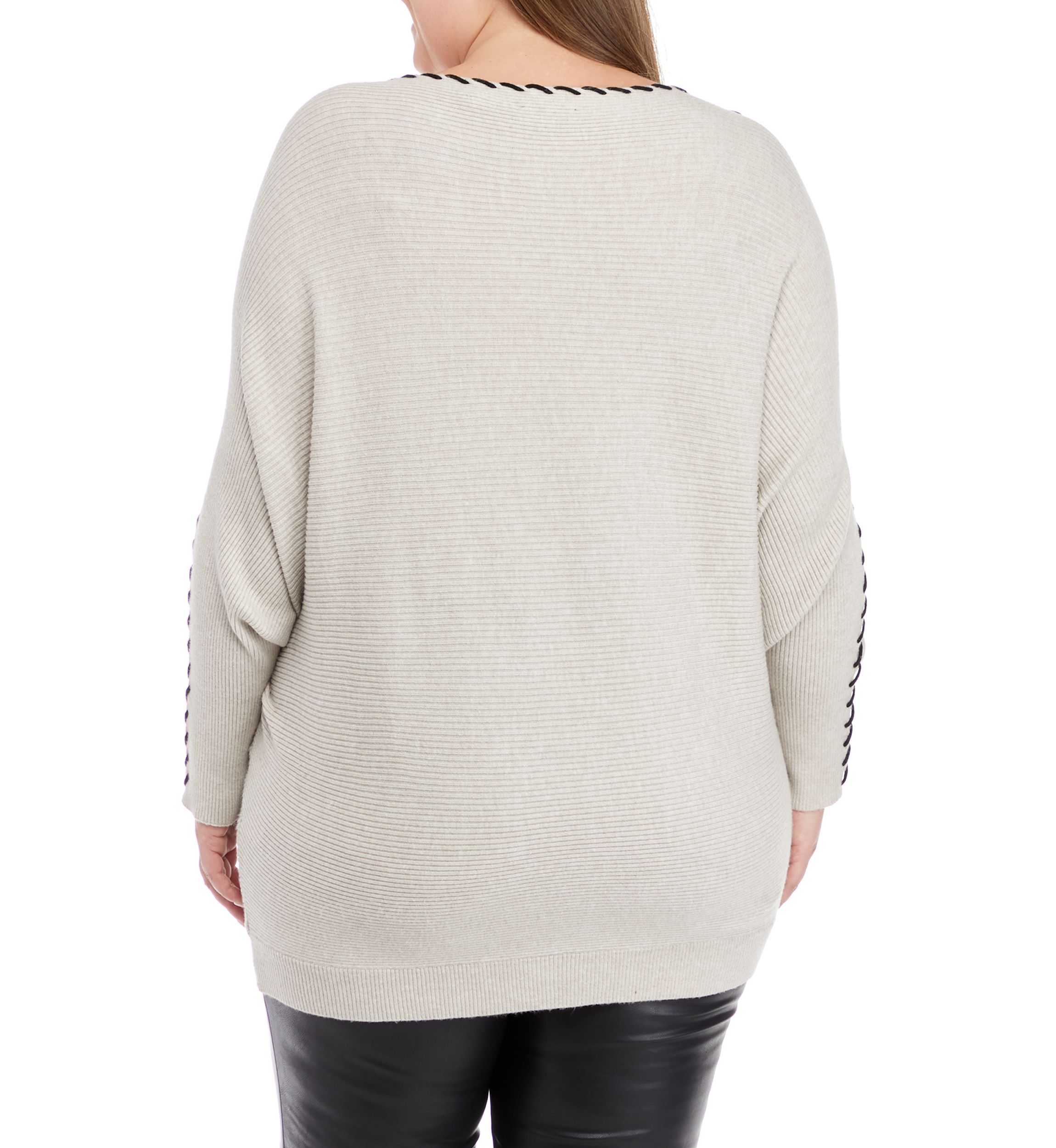 Plus Size Long Sleeve Dolman Whipstitch Sweater