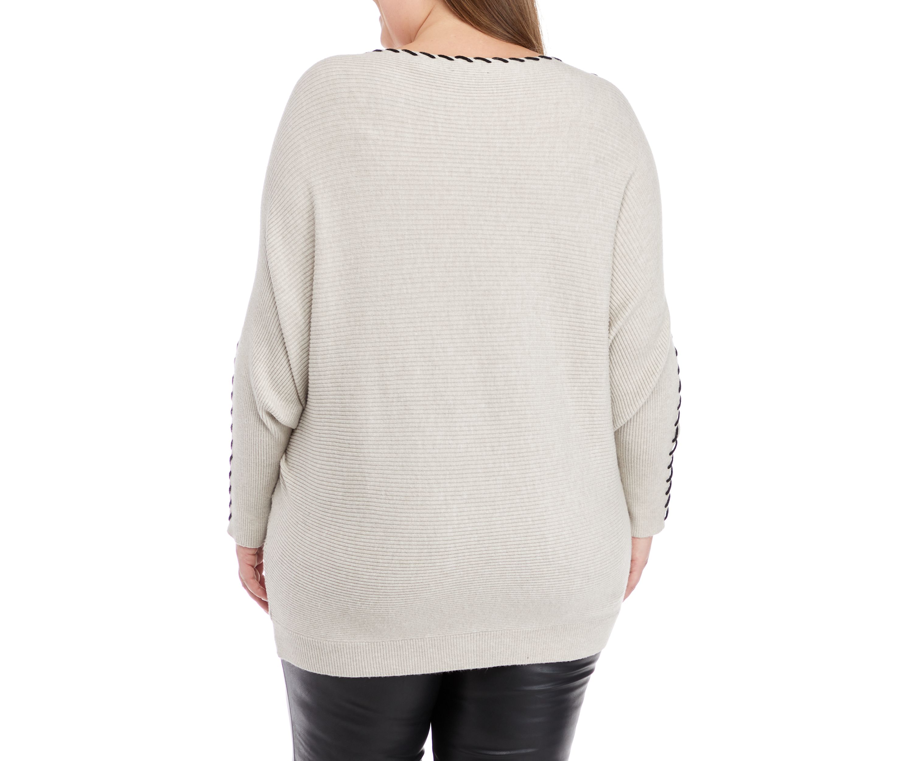 Plus Size Long Sleeve Dolman Whipstitch Sweater