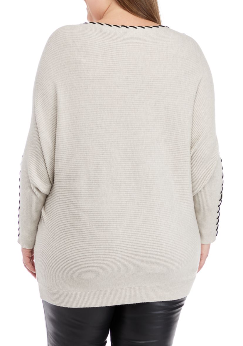 Plus Size Long Sleeve Dolman Whipstitch Sweater