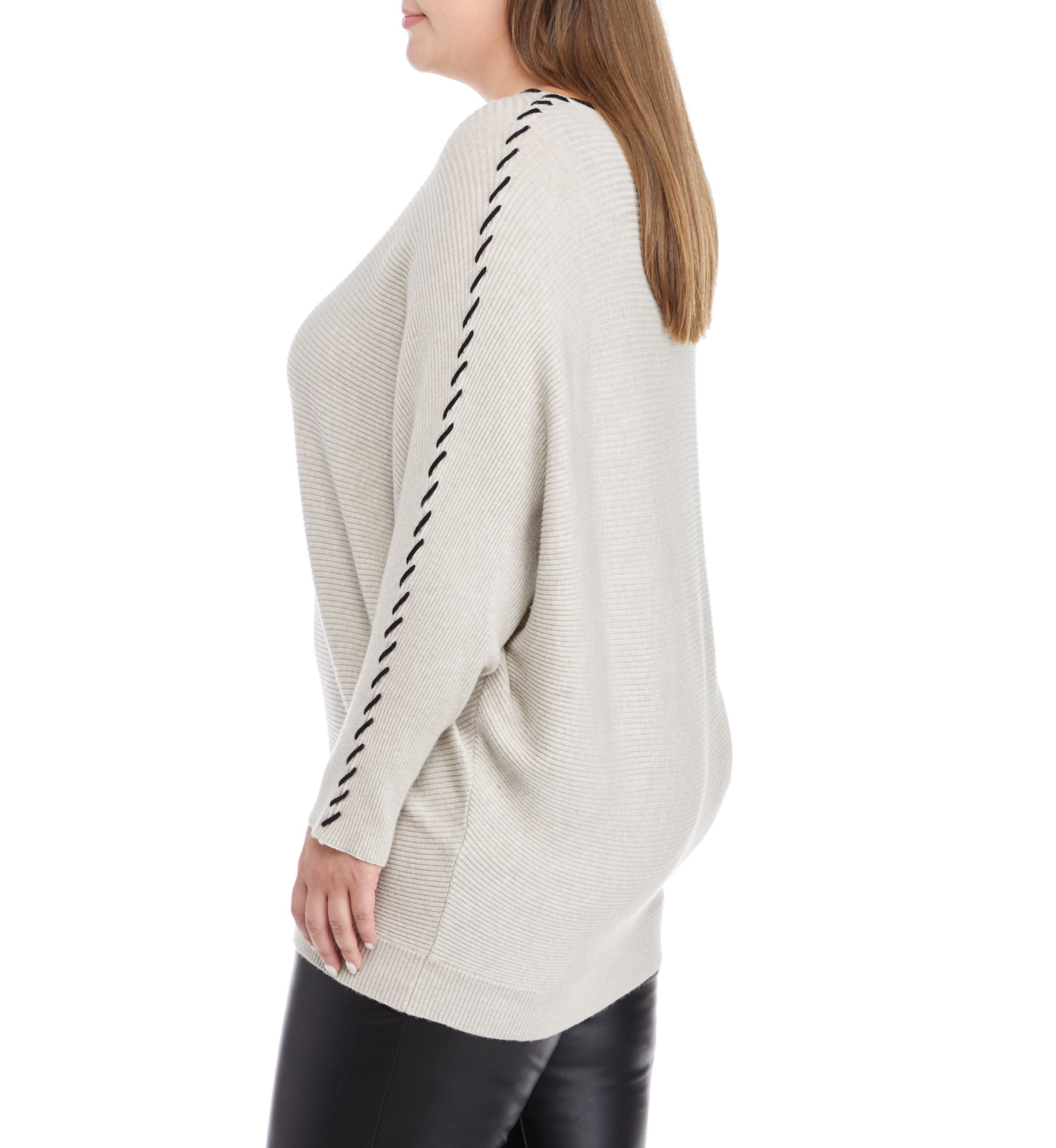 Plus Size Long Sleeve Dolman Whipstitch Sweater