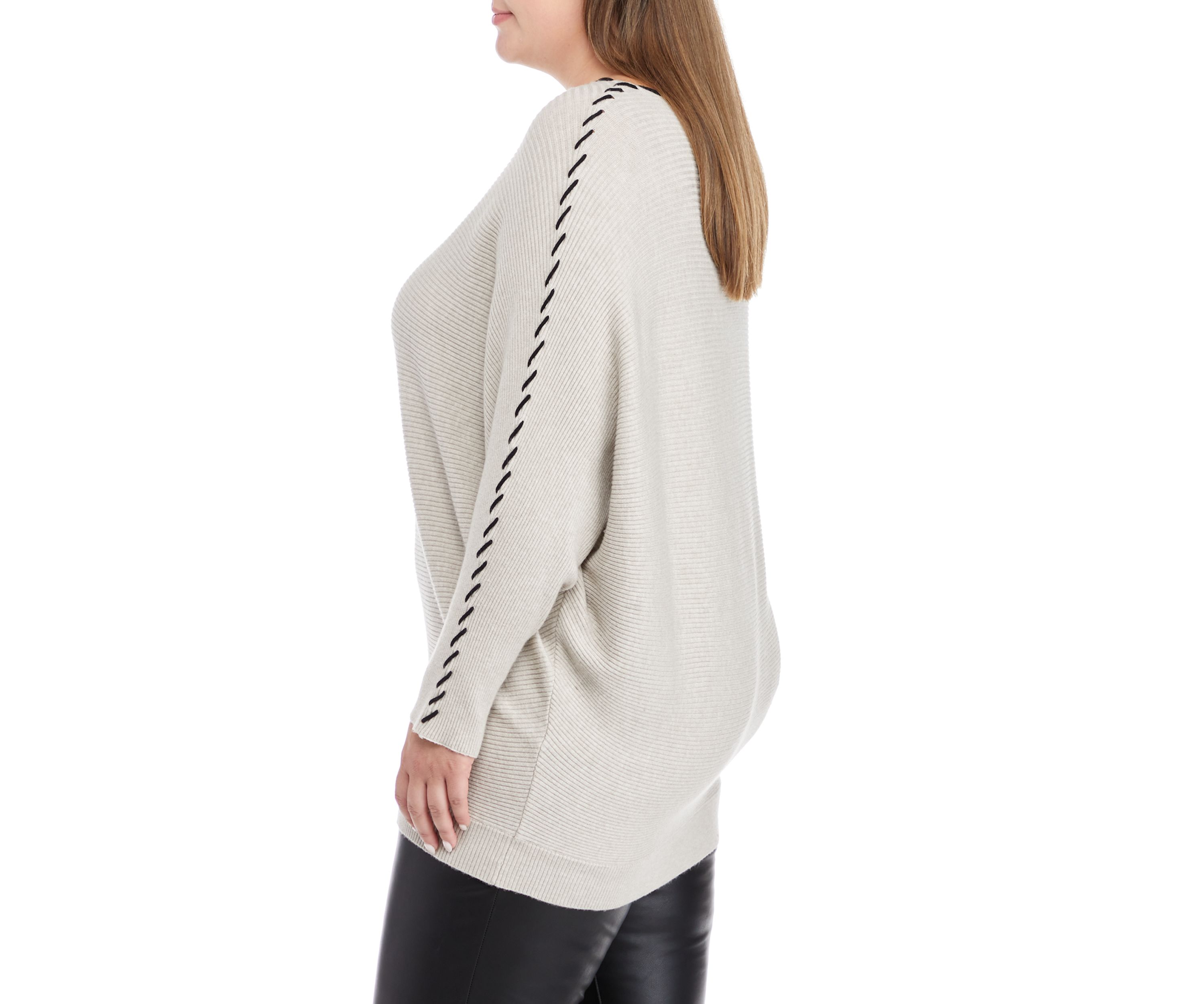 Plus Size Long Sleeve Dolman Whipstitch Sweater