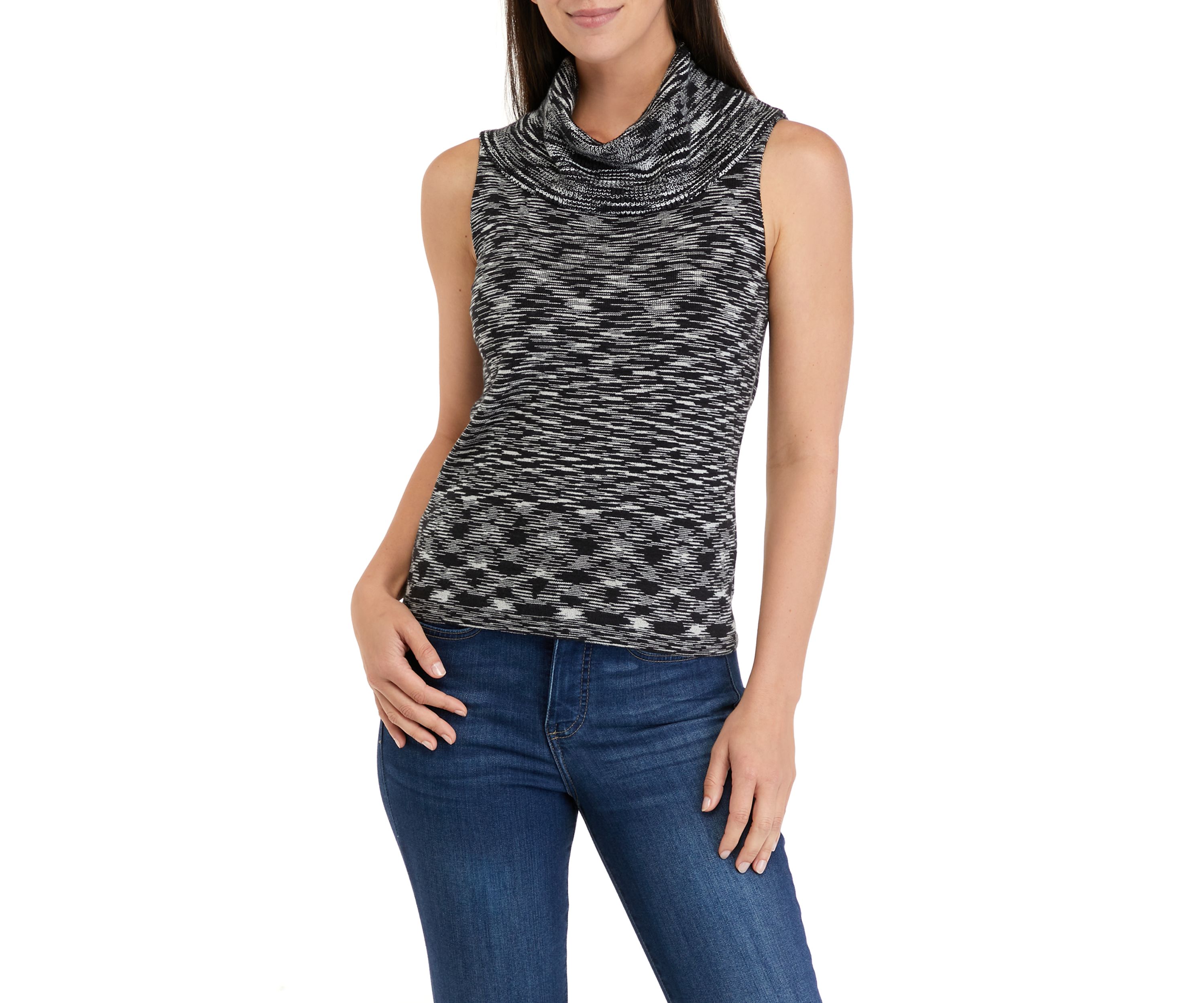 Womens Sleeveless Cowl Neck Ribbed Sweater