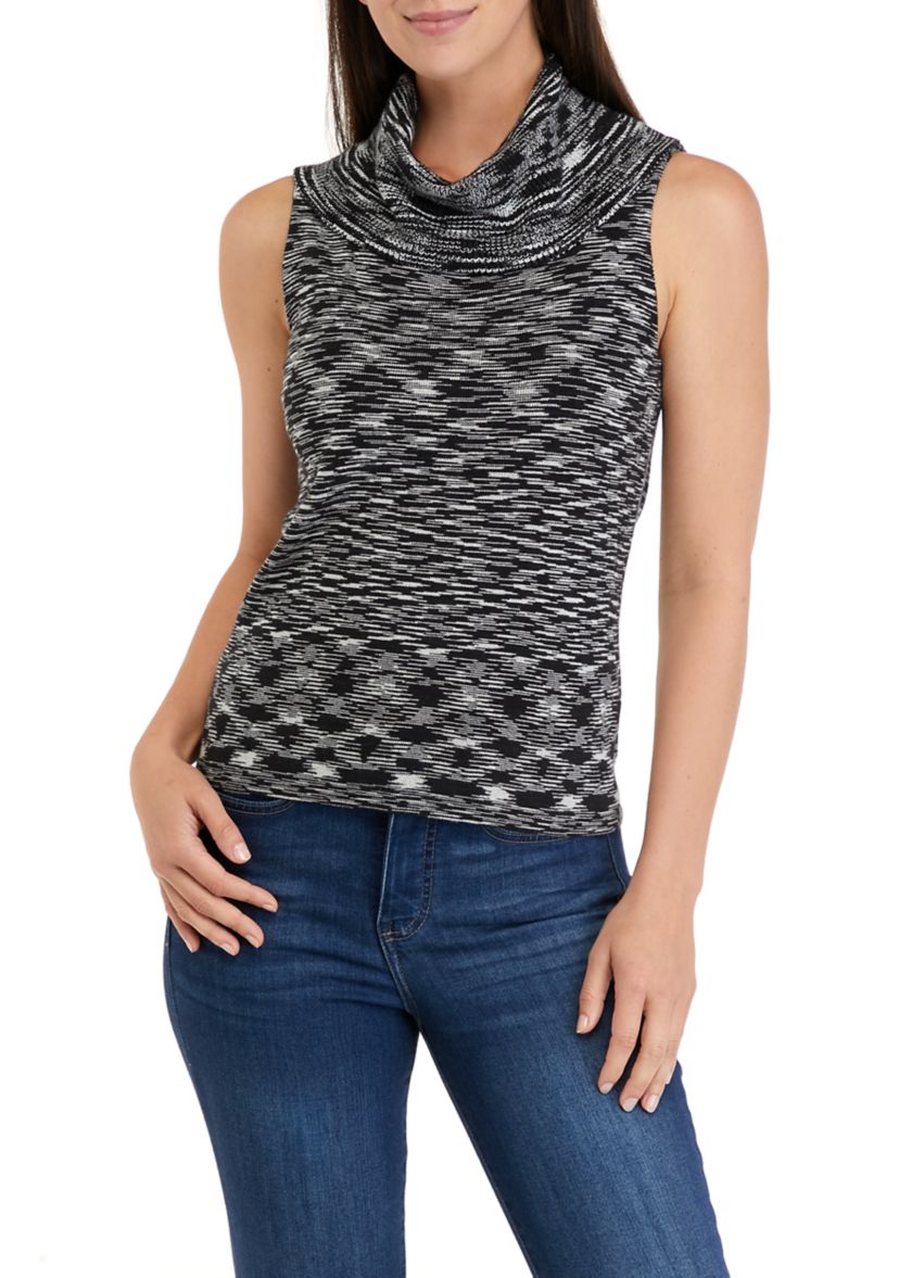 Womens Sleeveless Cowl Neck Ribbed Sweater