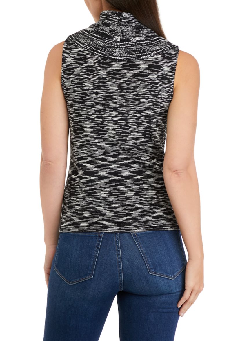 Womens Sleeveless Cowl Neck Ribbed Sweater