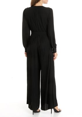 T TAHARI Women's Long Sleeve Jumpsuit with Pleated Bottom and Self Waist  Belt