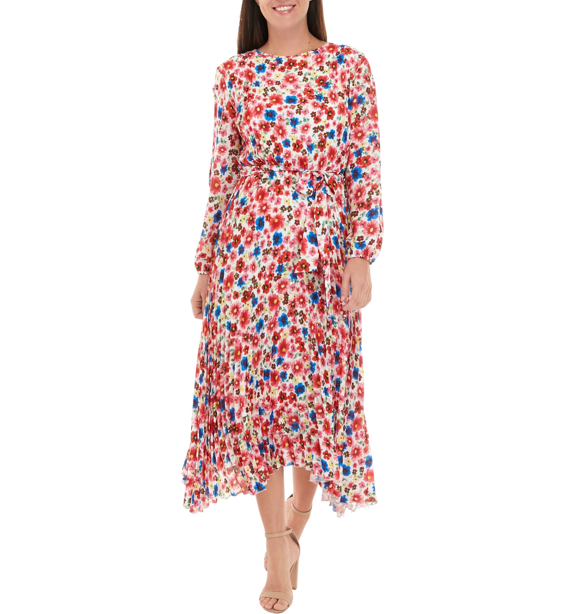 Womens Pop Floral Print Pleated Dress