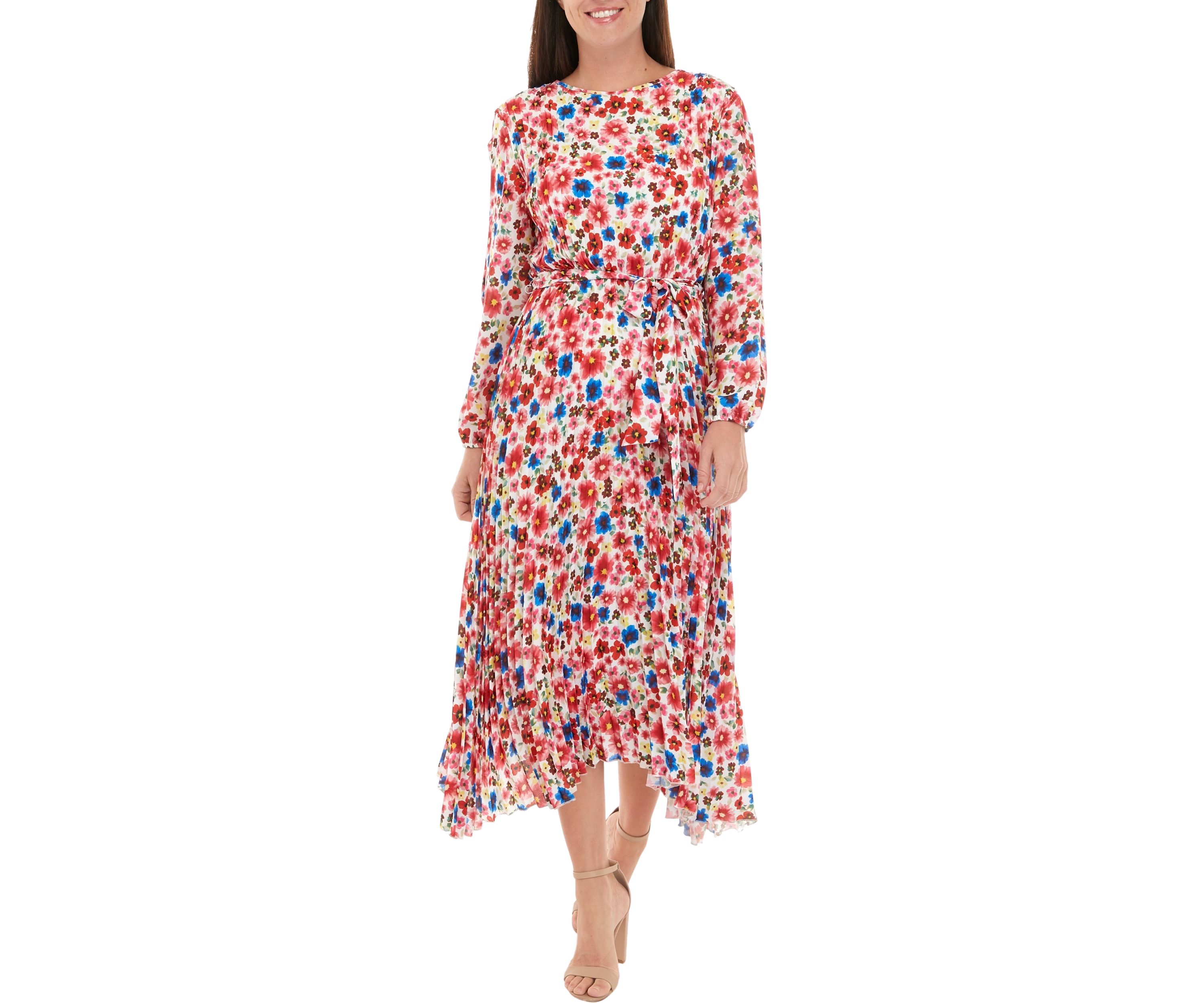 Womens Pop Floral Print Pleated Dress