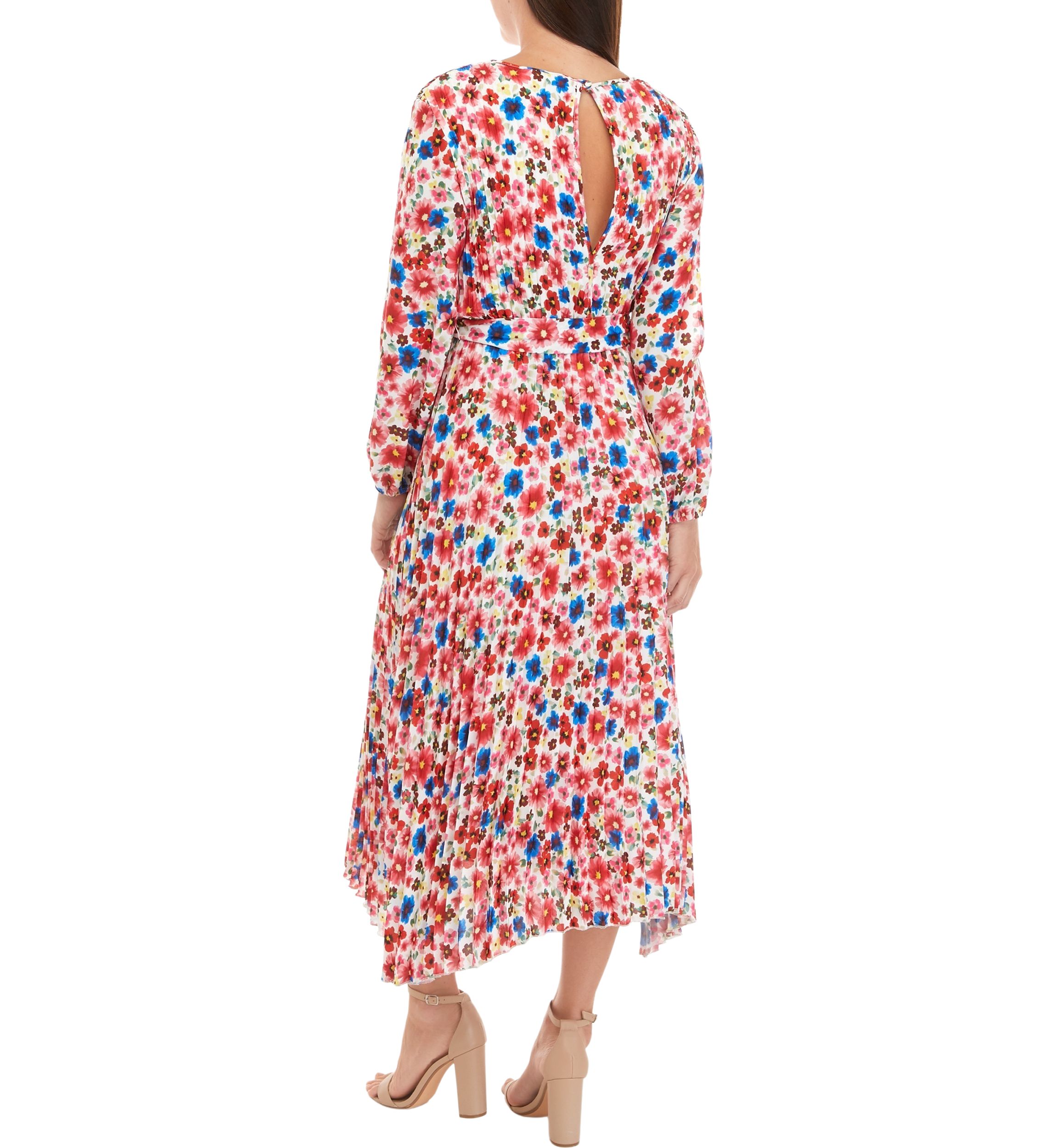 Womens Pop Floral Print Pleated Dress