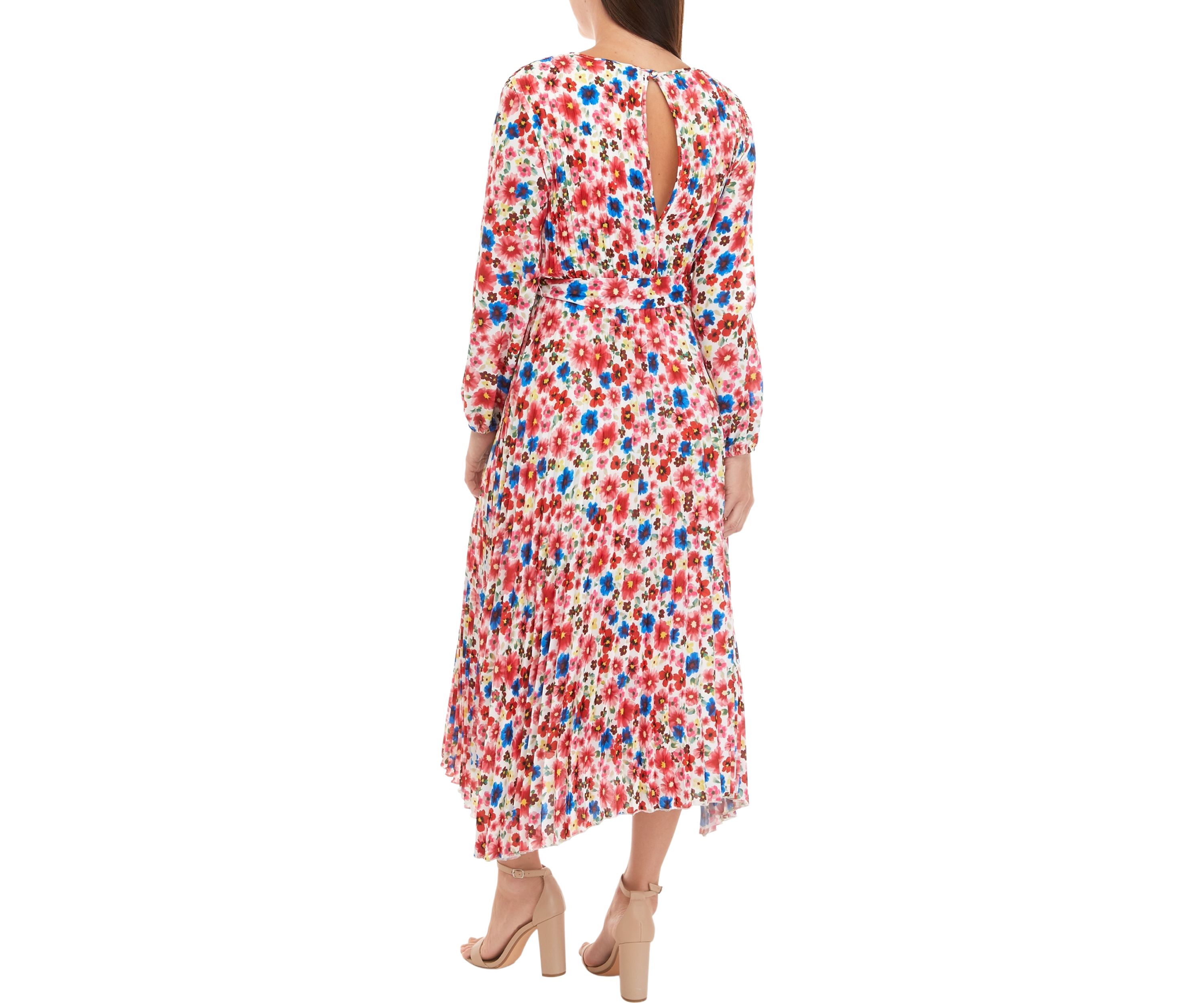 Womens Pop Floral Print Pleated Dress