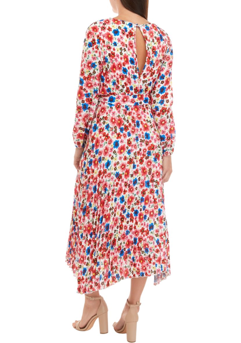 Womens Pop Floral Print Pleated Dress