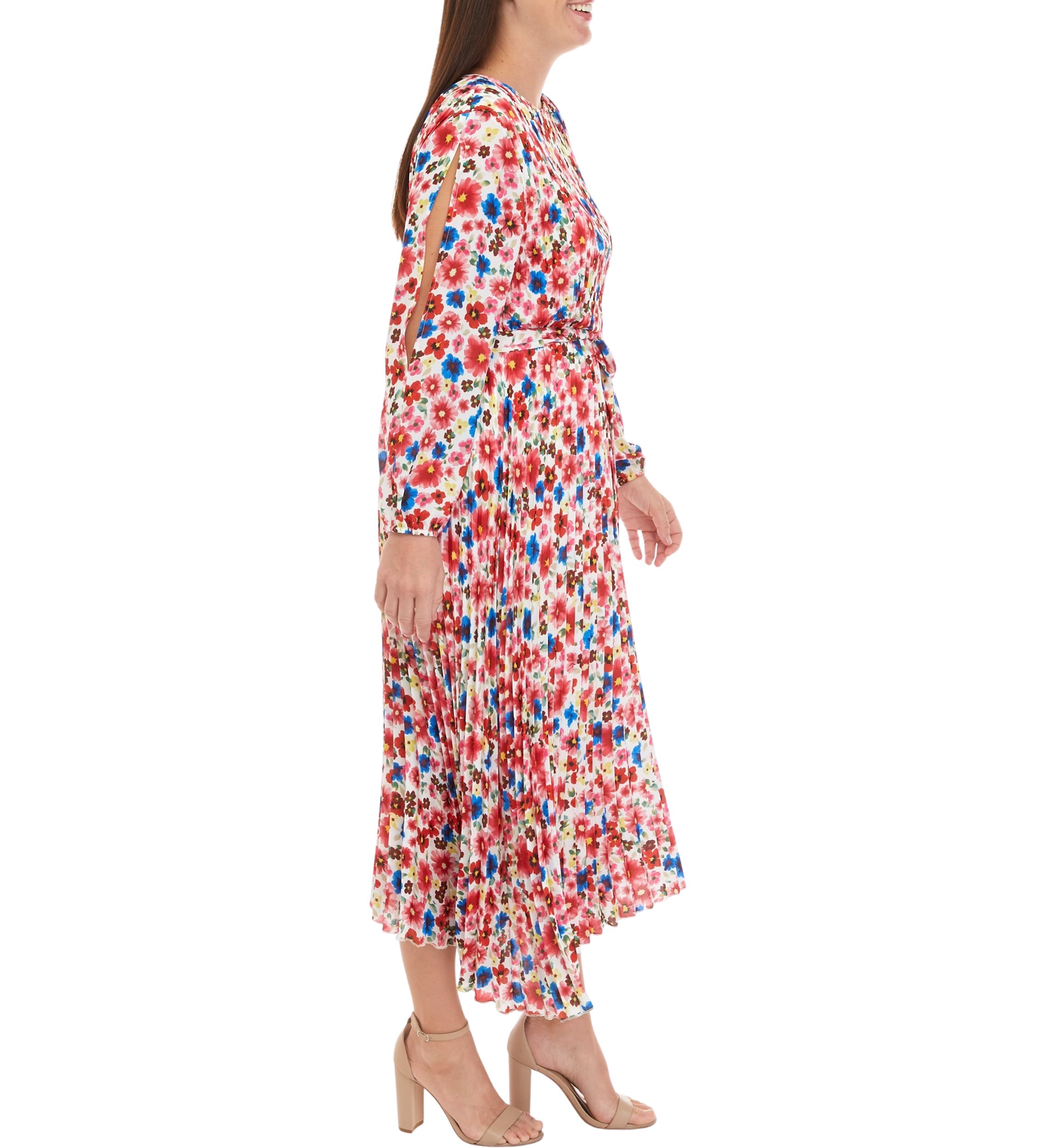 Womens Pop Floral Print Pleated Dress