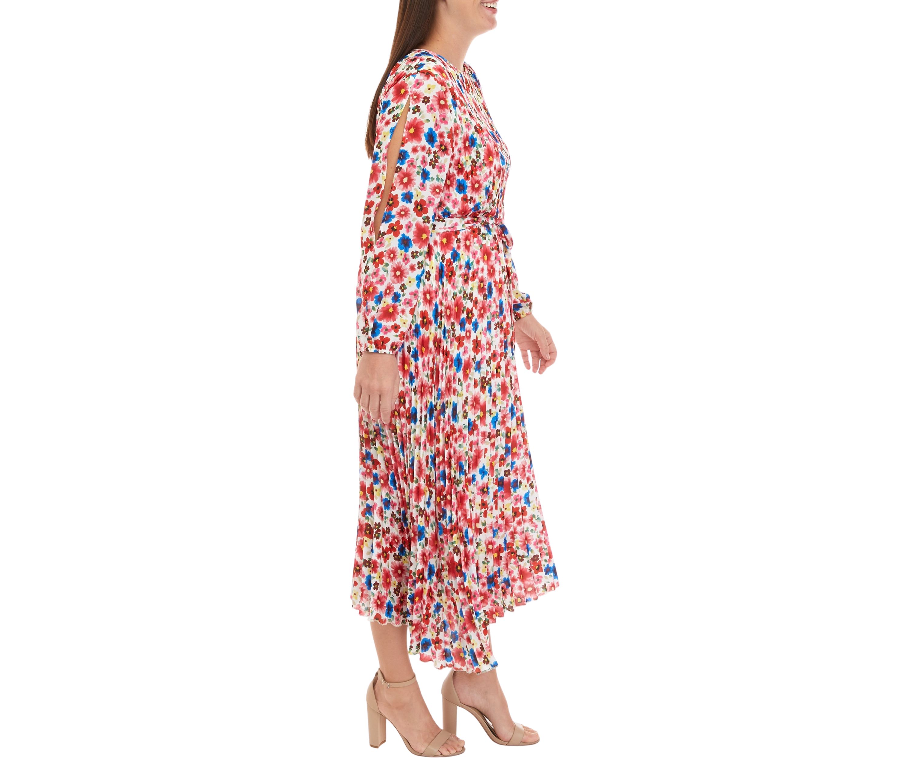 Womens Pop Floral Print Pleated Dress