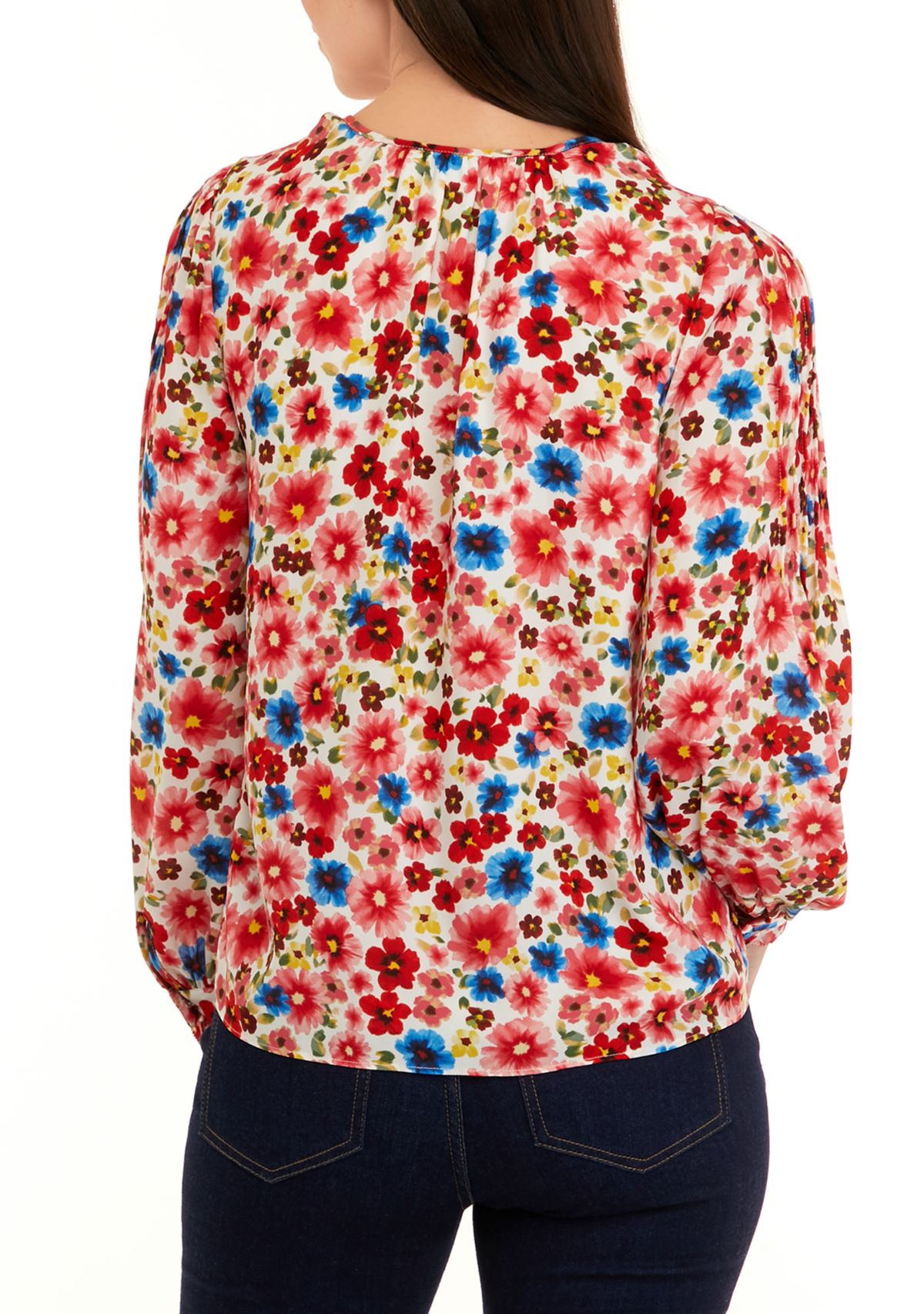 Womens Long Sleeve Crew Neck Button Down Blouse 