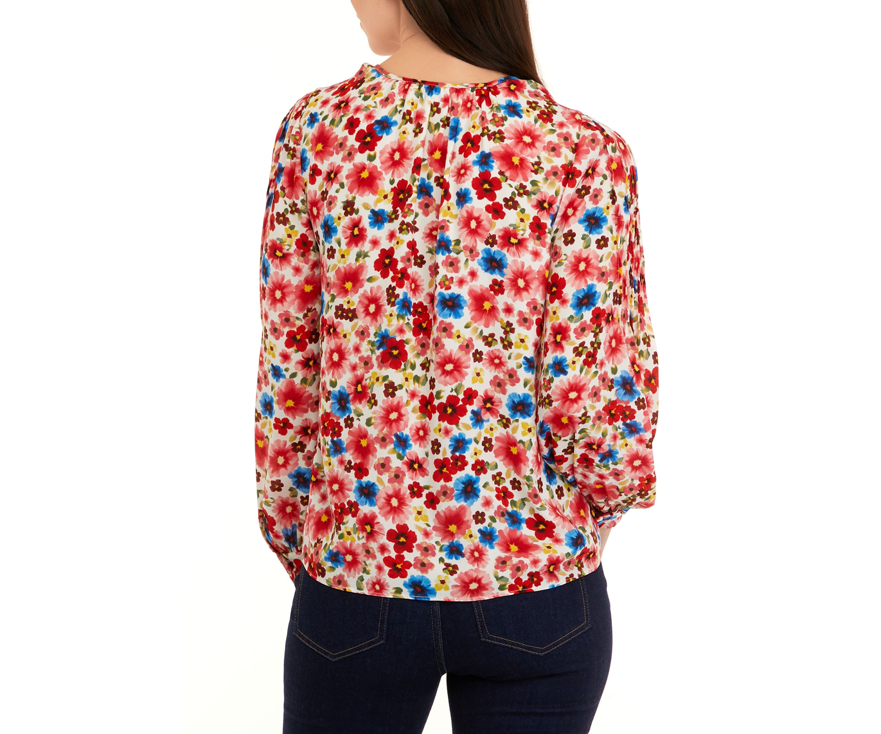 Womens Long Sleeve Crew Neck Button Down Blouse 
