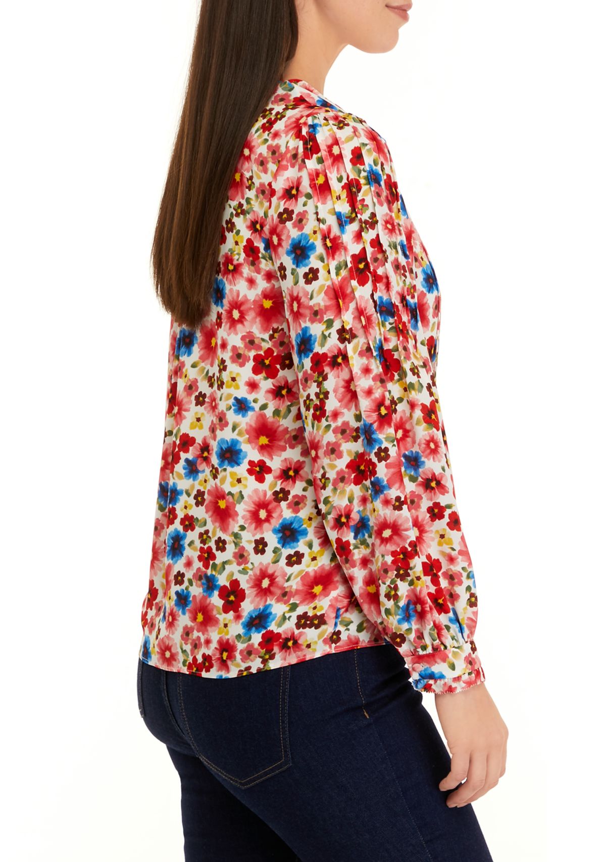 Womens Long Sleeve Crew Neck Button Down Blouse 