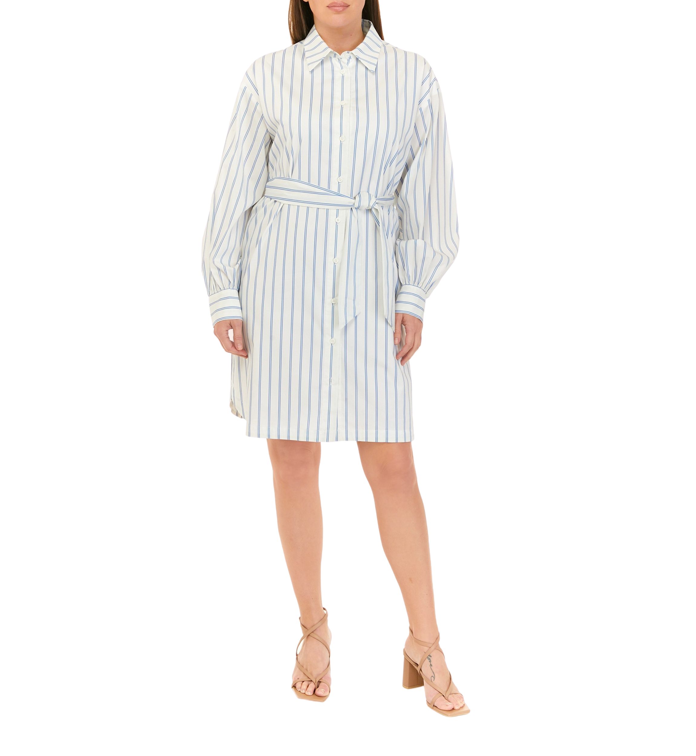 Womens Striped Button Down Dress with Belt