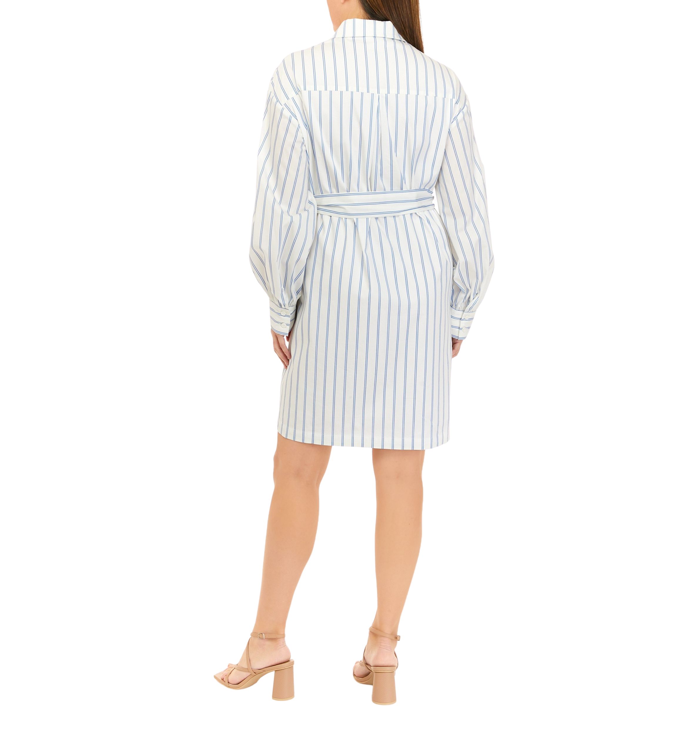 Womens Striped Button Down Dress with Belt